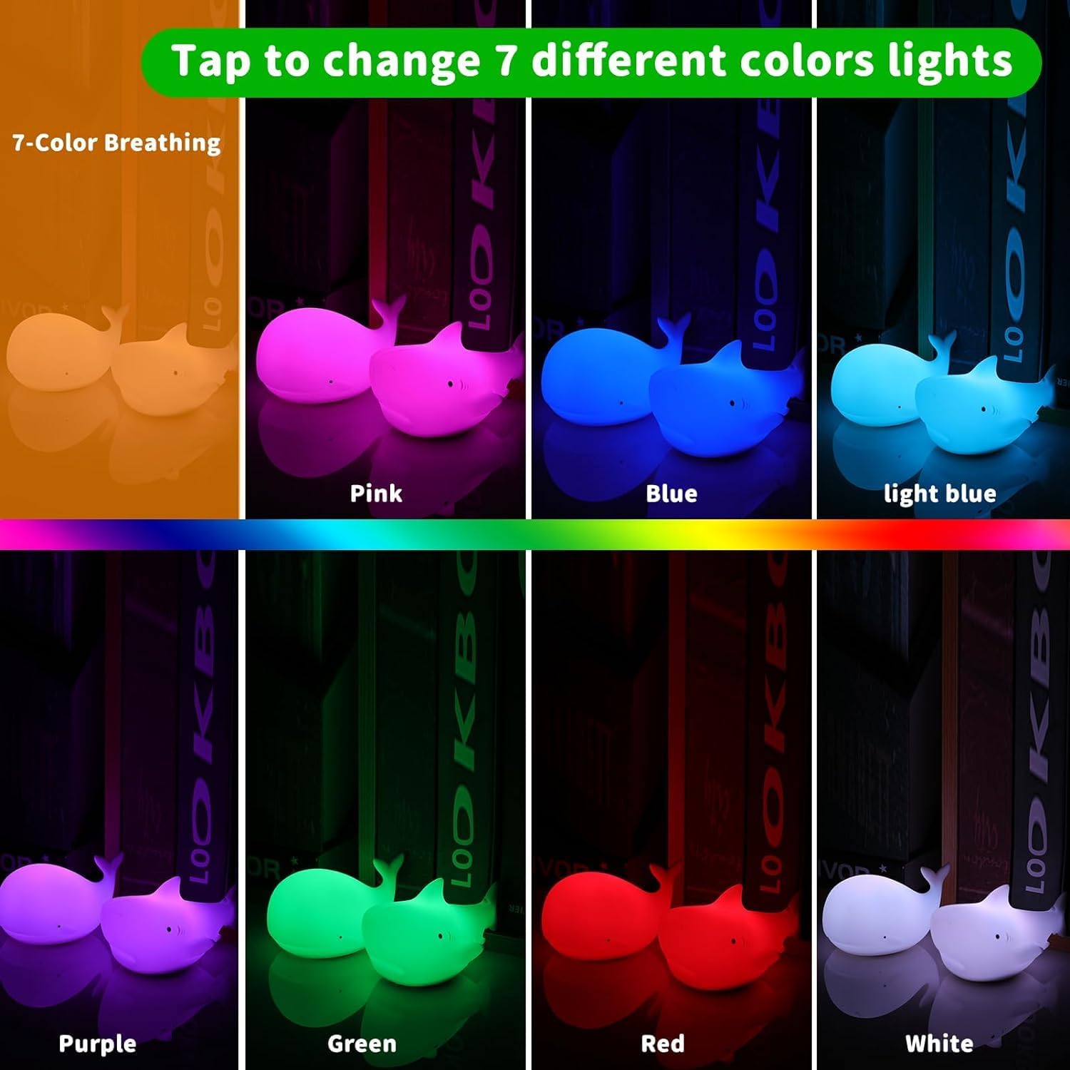 Loveruis Cute Whale Night Light Kids - Nightlight For Children Shark Night Lamp Light Birthday Halloween Christmas Gift With 7 Colors Changing