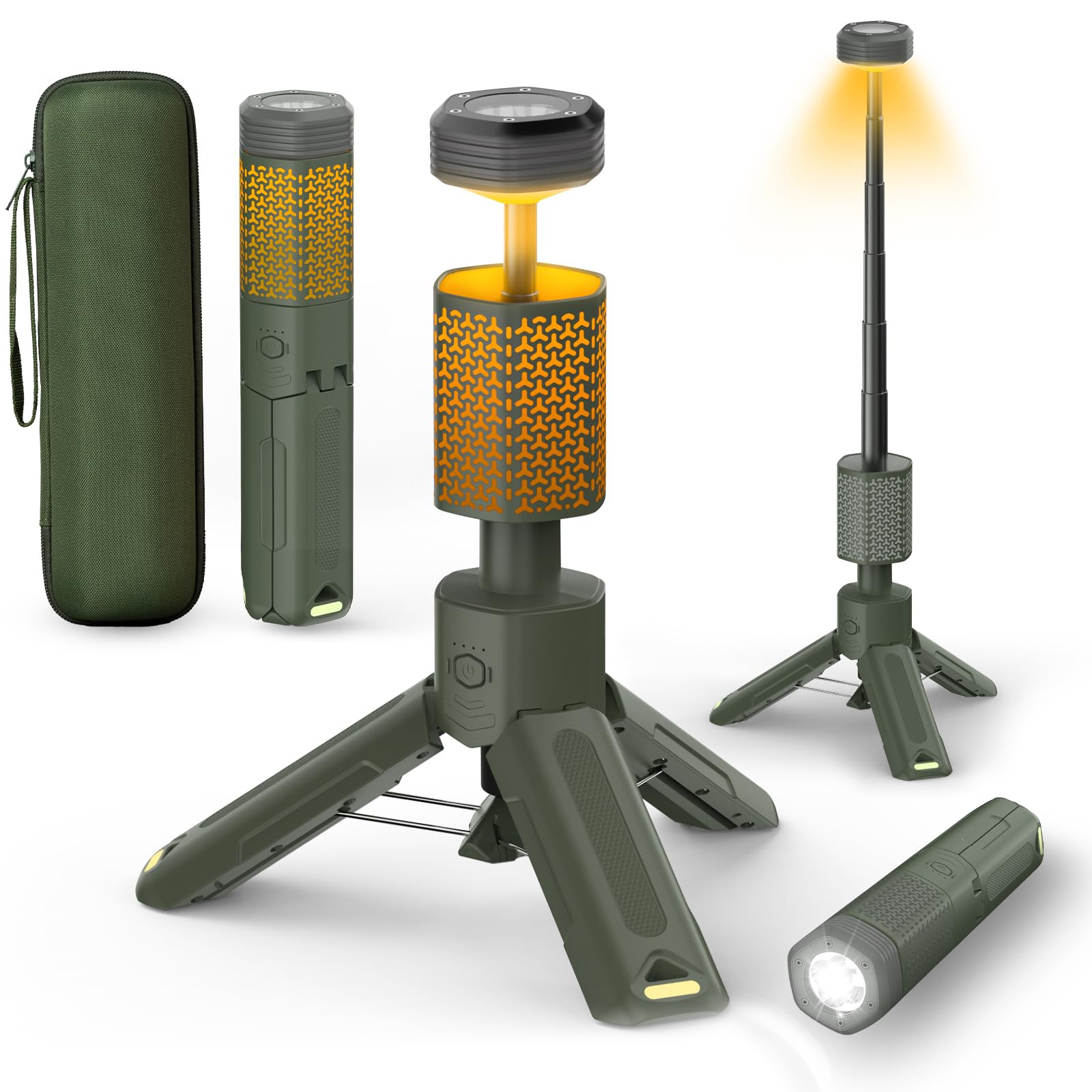 Telescopic Camping Light - 10500mAh Rechargeable Camping Lantern with Storage Bag  Dimmable Magnetic Tent Lamp  Waterproof Camping Lights Outdoor Emergency Lights for Home Power Outage  Hiking -Green
