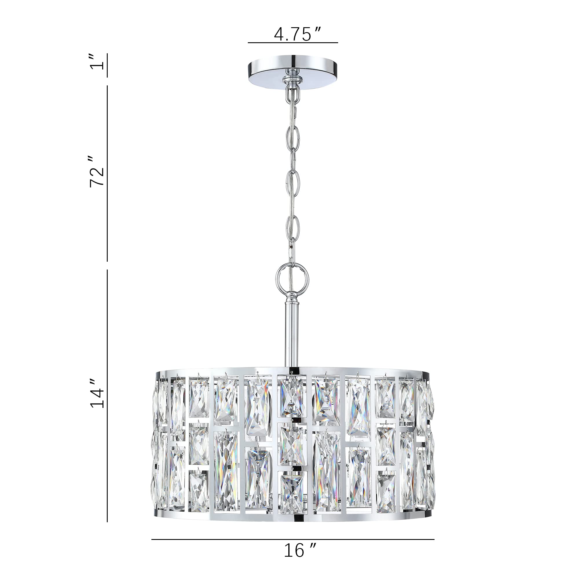 Mexo 4-Light Farmhouse Chandelier With Crystal Shade - Chrome Pendant Light For Dining Room, Kitchen