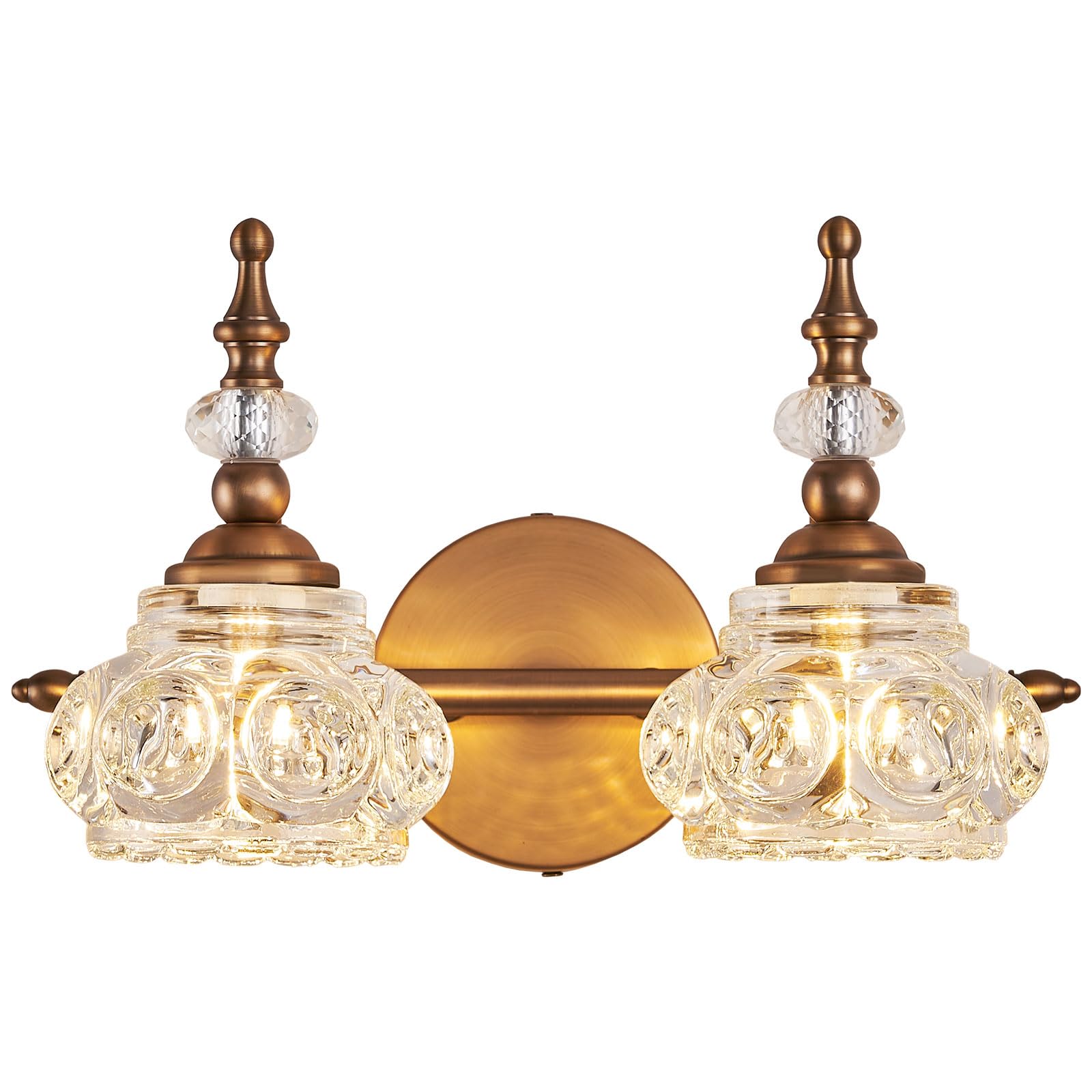 Zilanl Vintage 2-Light Bathroom Vanity Light, Antique Brass Finish With Crystal Shade