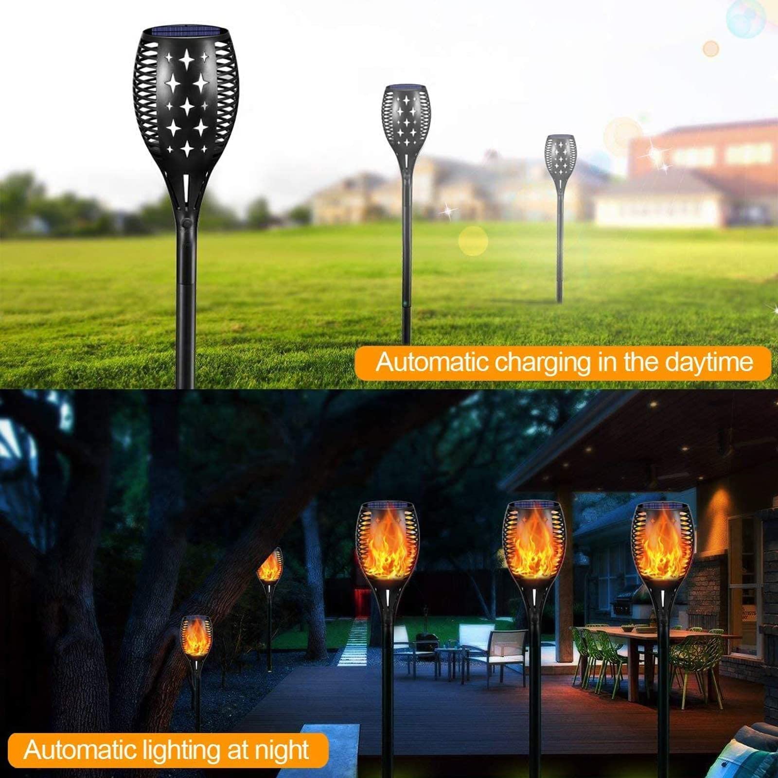 Youngpower Solar Outdoor Torch Lights Flickering Flame, 43'' Outdoor Path Lights Waterproof Torch For Garden Yard Patio, 8 Pack