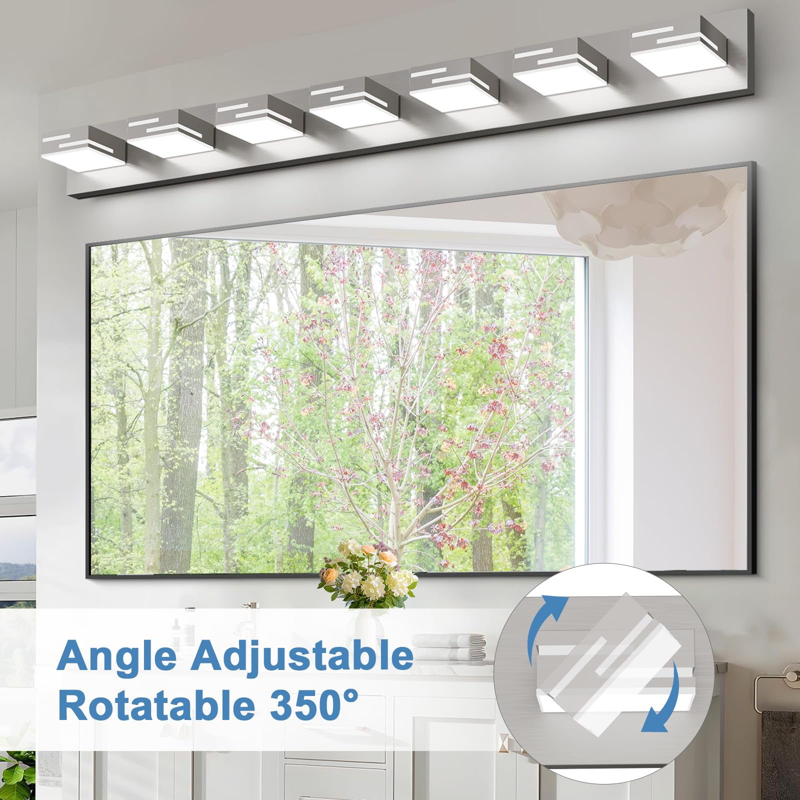 Lkhf Led Modern Bathroom Vanity Light Fixtures  7-Light 48-Inch Dimmable Brushed Nickel Vanity Lights For Bathroom Lighting Fixtures Over Mirror  With 350?Rotatable Acrylic Heads (Cool White 6000K)