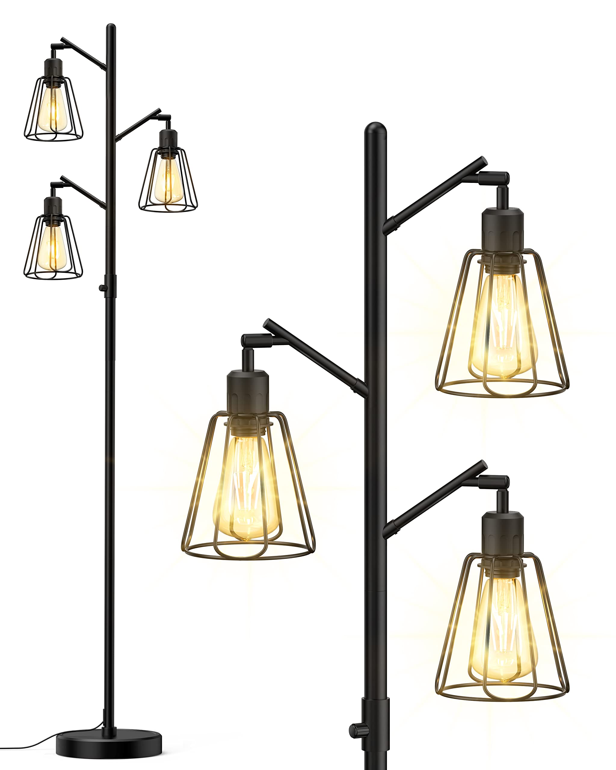 LEPOWER Industrial Floor Lamp, Dimmable 3 x 800LM LED, Black Metal, Model LP-US-IDFL-AS-03