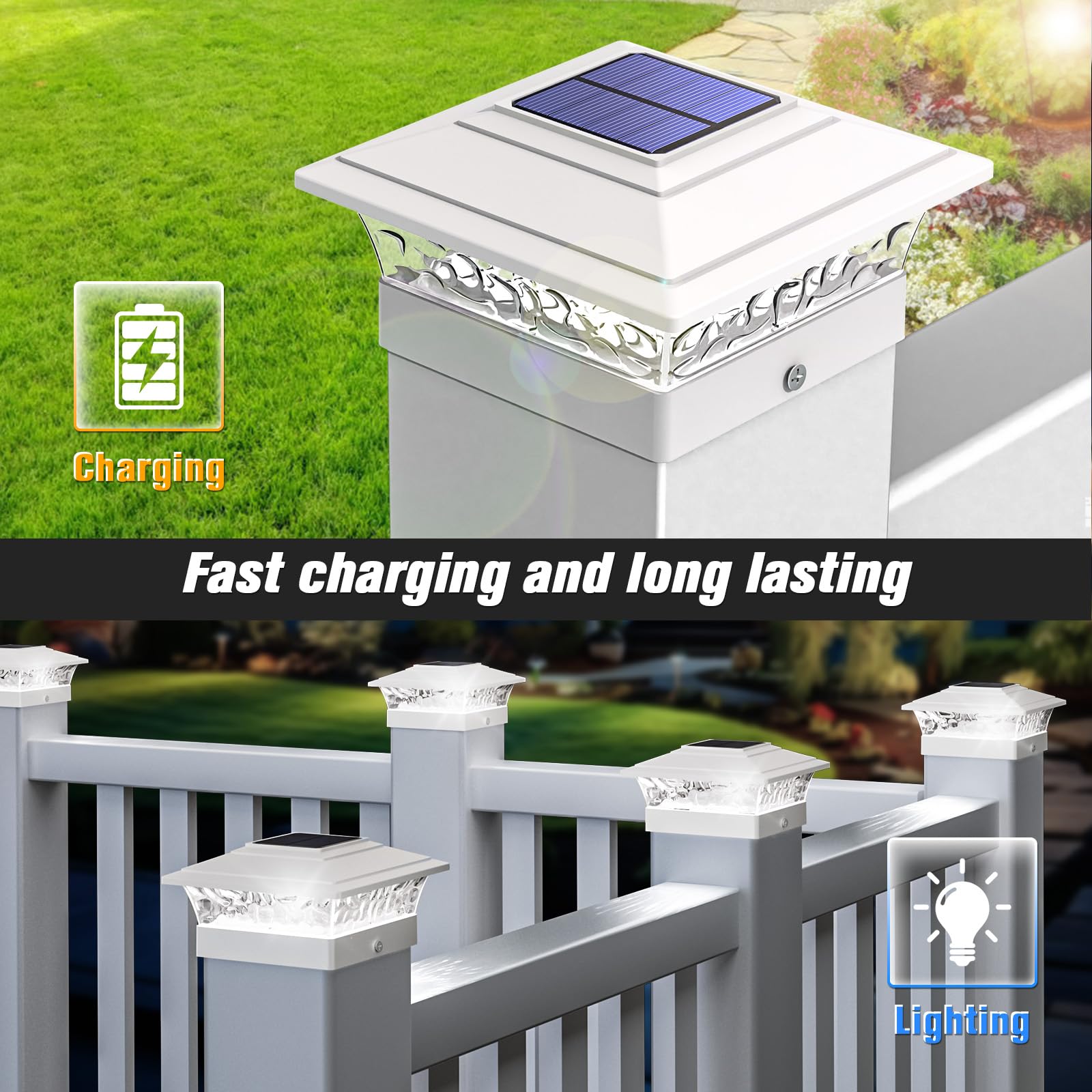 JOFIOS Solar Post Cap Lights 12pack, Waterproof Plastic for 4x4 Posts, White, Warm/Cool White, Model TZ19
