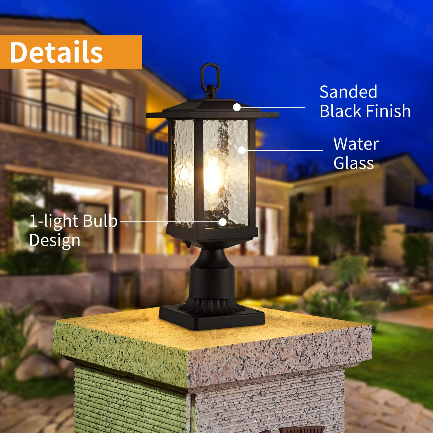 Smeike Outdoor Lamp Post Light with Pier Mount Base, Exterior Lantern Matte Black Aluminum Large Waterproof Anti-Rust Patio Porc