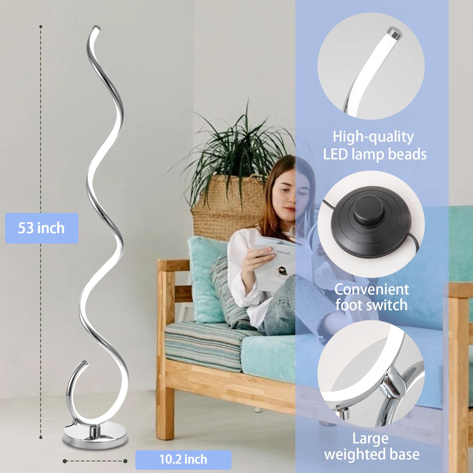 Adisun Spiral Modern Floor Lamp With Remote, Modern Standing Lamp For Bedroom, Dimmable Floor Lamp For Living Room Office Dining