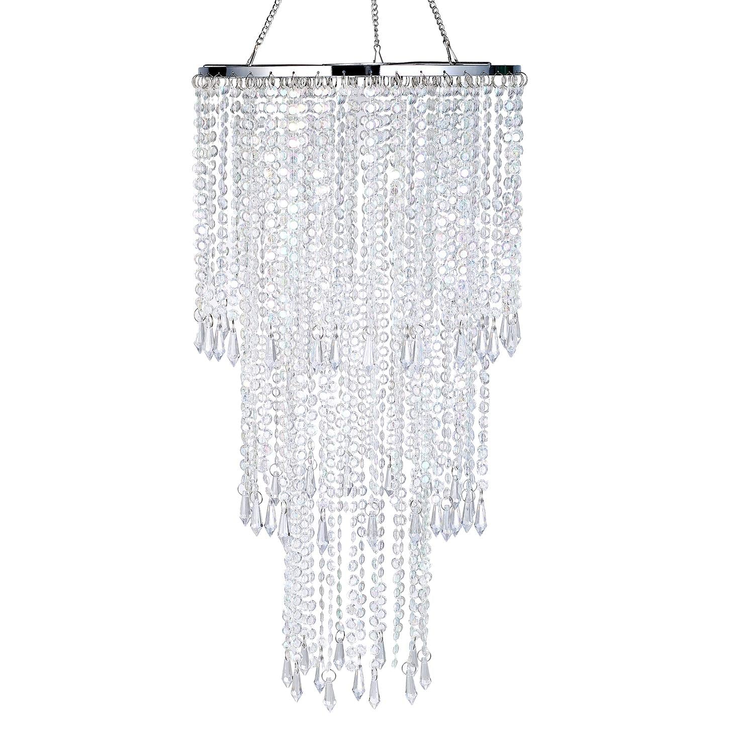 FlavorThings Modern Chrome Beaded Hanging Chandelier (W10.25 x H20   ),3 Tiers Beads Pendant Shade, Ceiling Chandelier Beaded La
