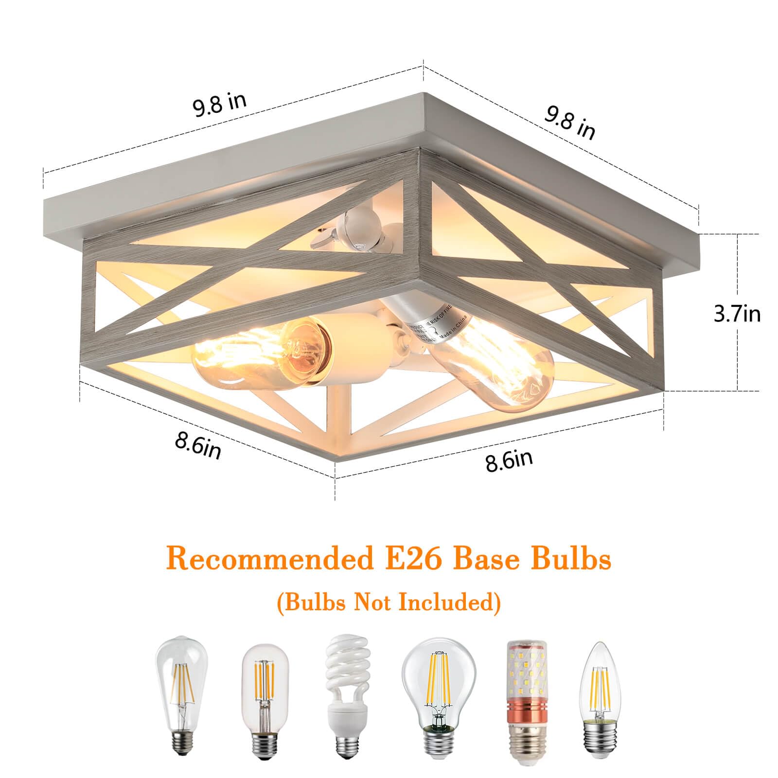 Dikaida 2 Pack White Flush Mount Ceiling Light, Farmhouse Ceiling Light Fixtures, 2-Light Rustic Metal Finish Industrial Kitchen