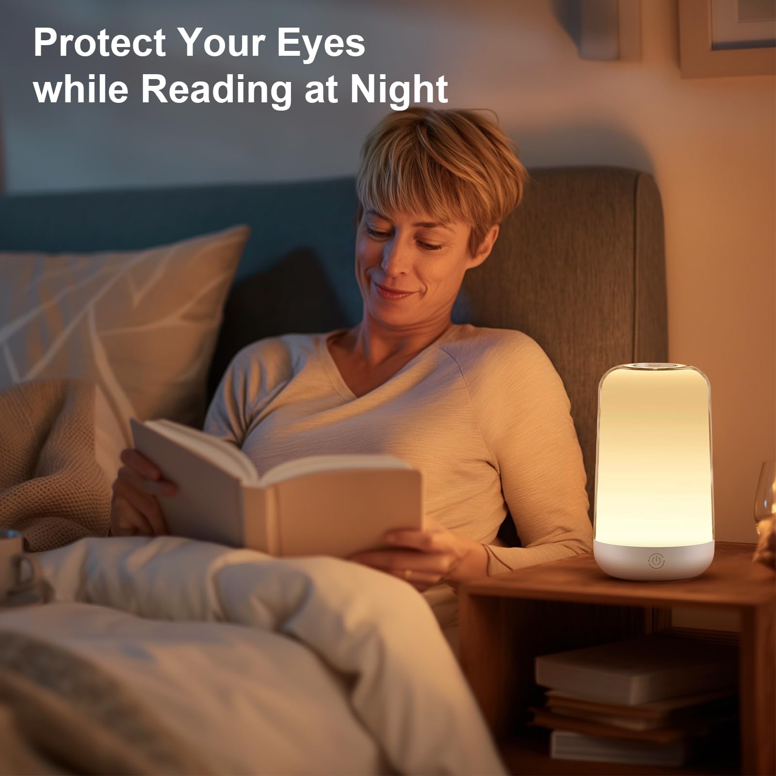 FRIDEKO RGB Touch Bedside Lamp - Dimmable Cordless Night Light, Small, White, Model L03134-99-US