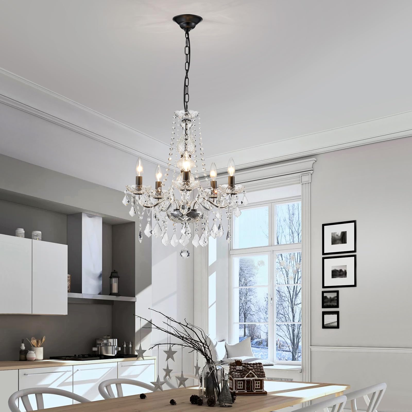 Wuzups Crystal 5-Light Candle Chandelier Pendant Flushmount Ceiling Light Modern Lighting Fixture For Bedroom Hallway Bar Kitchen Bathroom  H 25 X W 20  Black  E12 Base