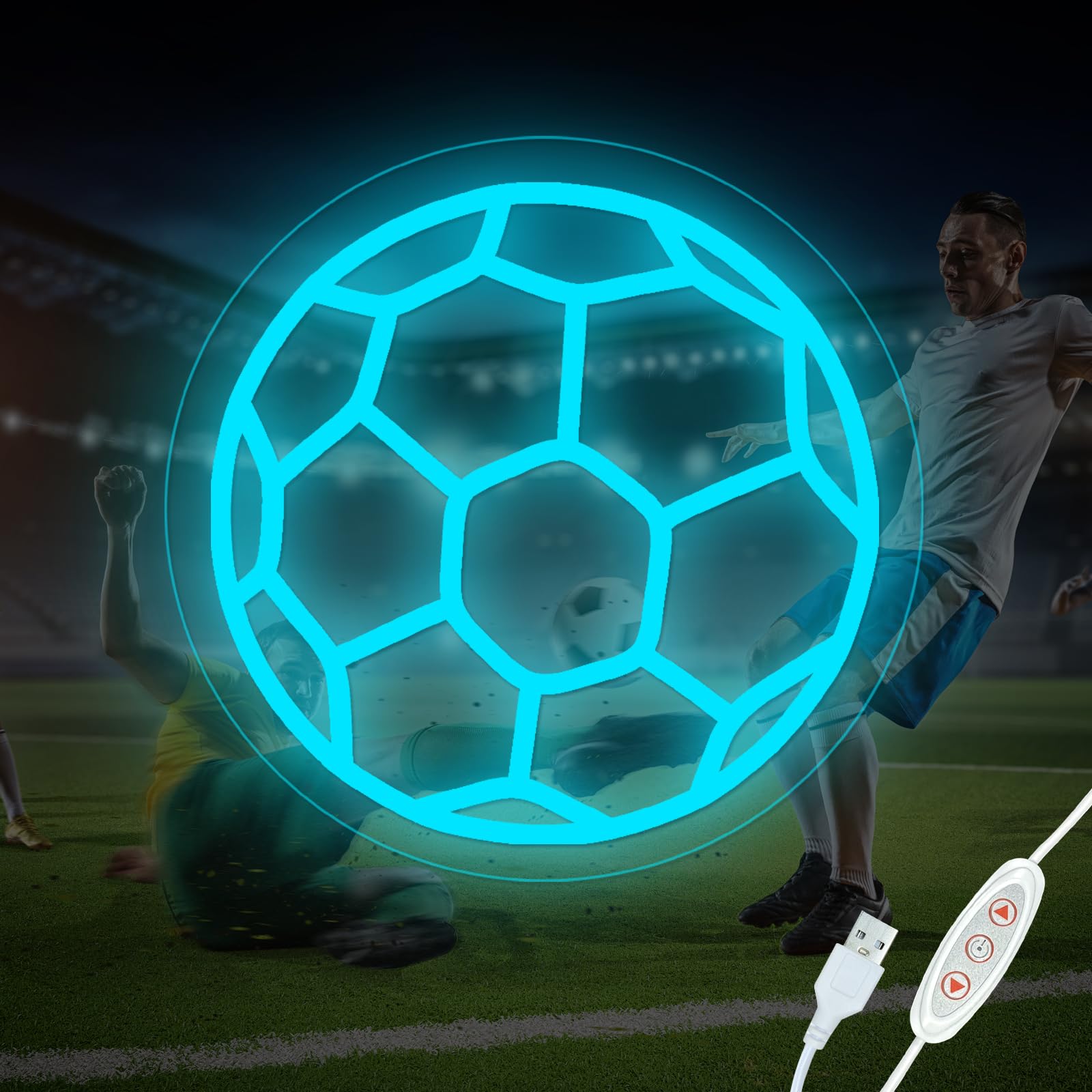 Soccer Neon Sign  Dimmable Led Neon Lights For Wall Decor  Football Neon Signs Usb-Powered  Sports Neon Signs For Room Bedroom Decor Unique Gift For Teen Boys & Soccer Fans(Ice Blue)