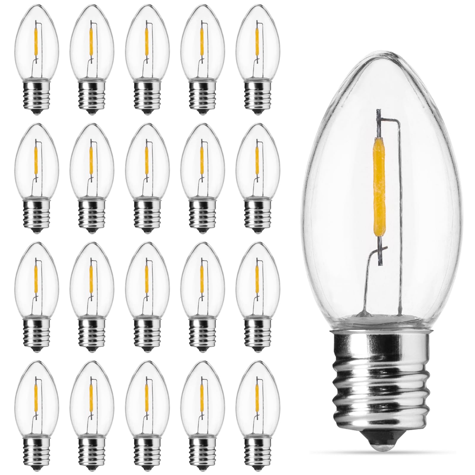 Brightown 50 Pack C9 LED Christmas Light Bulbs  Clear Plastic C9 Shatterproof LED Bulbs Replacement for Christmas String Lights  E17 Intermediate Base  Commercial Dimmable Holiday Bulbs
