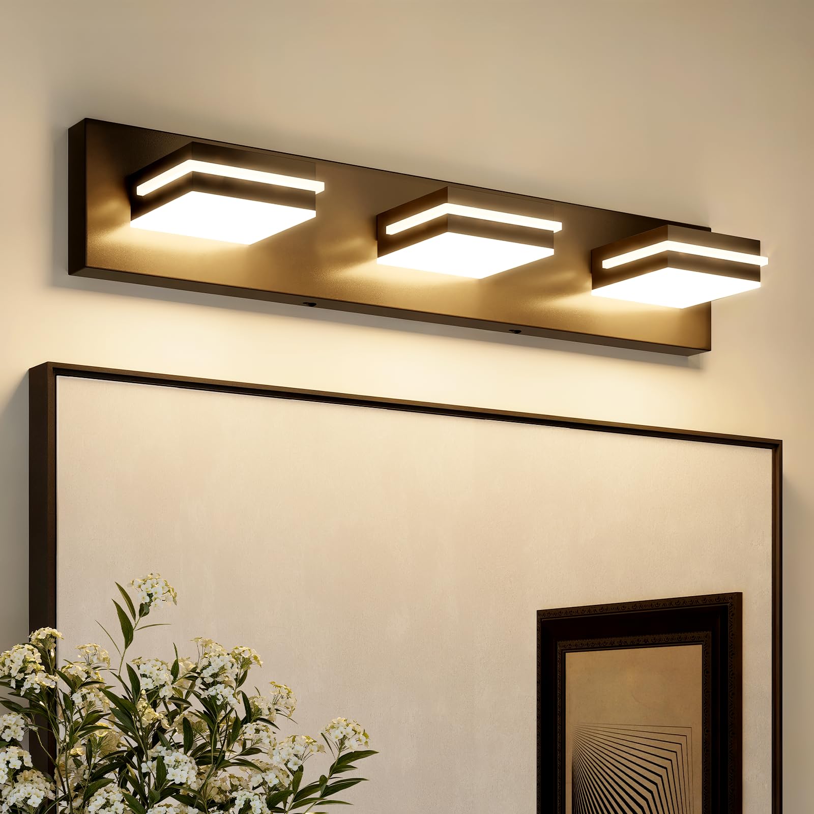 VOLISUN Bathroom Light Fixtures, 3-Light Dimmable LED Vanity Light, 24 Inch, 5CCT, 360° Rotatable, Black, Model 9553F