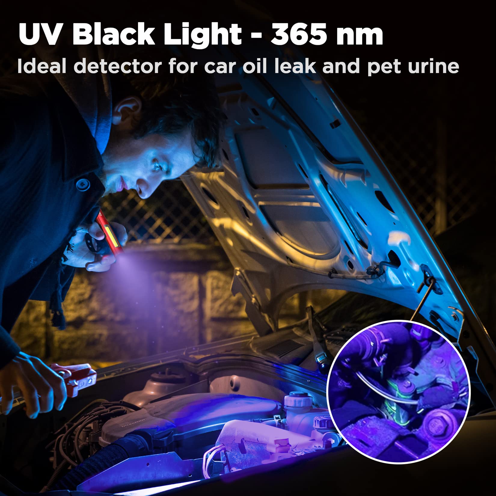 WORKPRO 450 Lumen Rechargeable Pen Light with 365nm UV Black Light, Red Multifunctional Flashlight for Mechanic Emergency & Outdoor Use