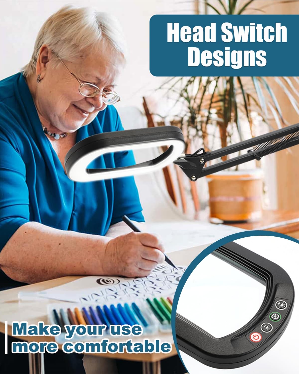 10X Rectangle Magnifying Glass With Light And Stand, 2*16 Inch Swivel Arm Led Lighted Clamp Desk Lamp, 5 Color Modes Stepless Di