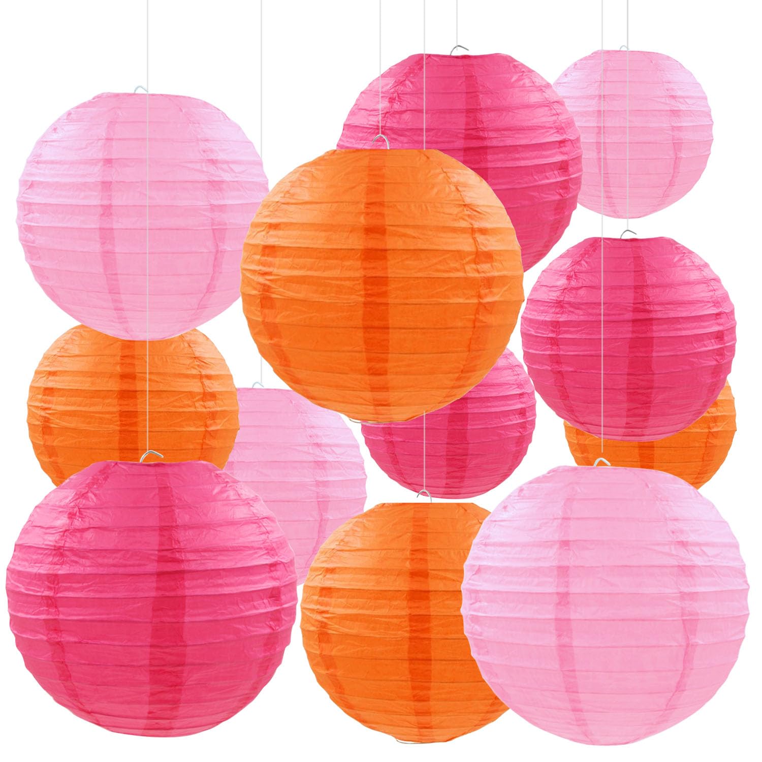 12 Pcs Pink Orange Paper Lanterns Decorative Round Hanging Lanterns for Birthday Baby Shower Wedding Graduation Fall Autumn Than