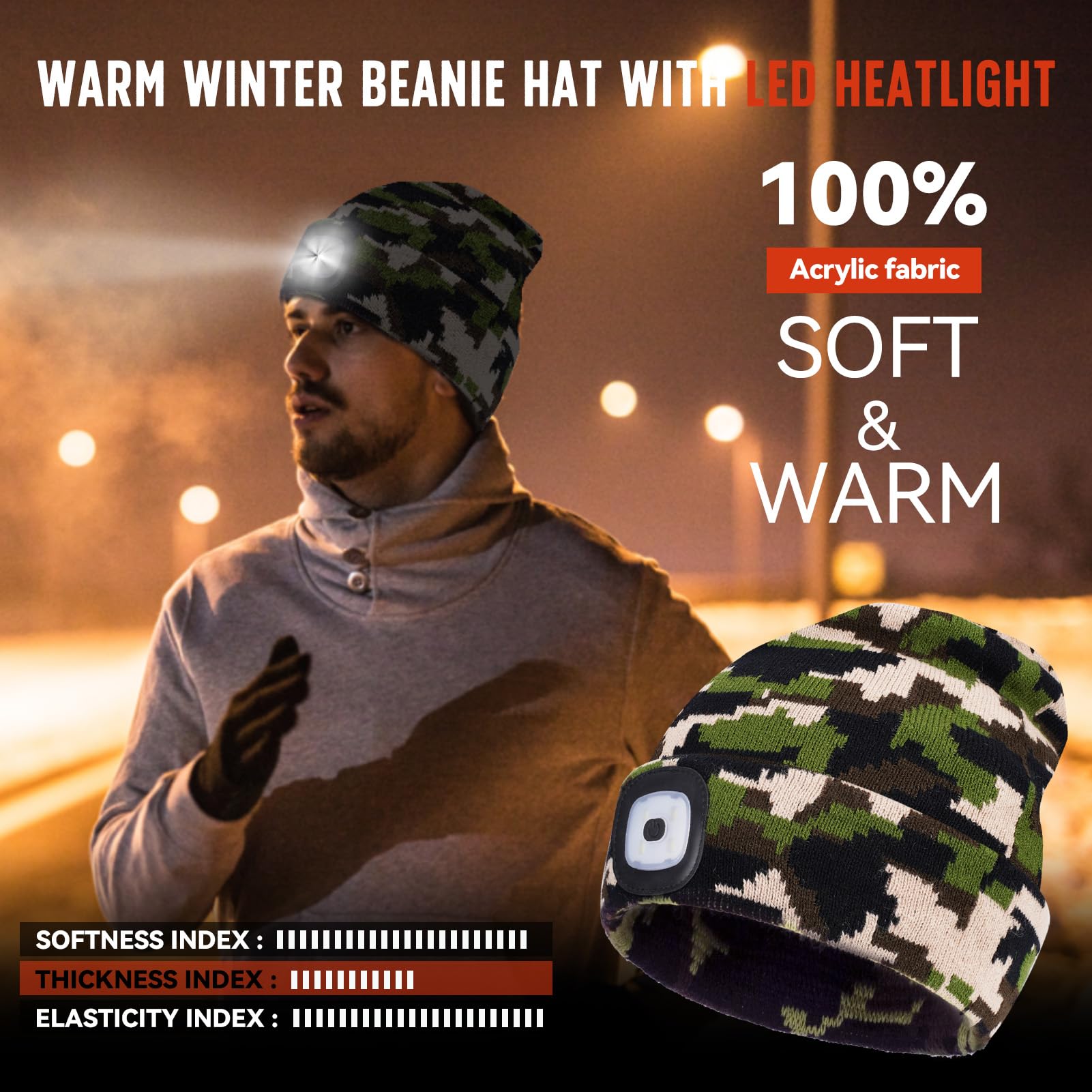 Valentines Day Gifts For Him, Unisex Beanie Hat With Light, Valentines Day Gifts, Rechargeable Headlight Cap, Valentines Day Gifts For Her, Gifts For Men, Cool Gadget Gifts For Women, Camouflage