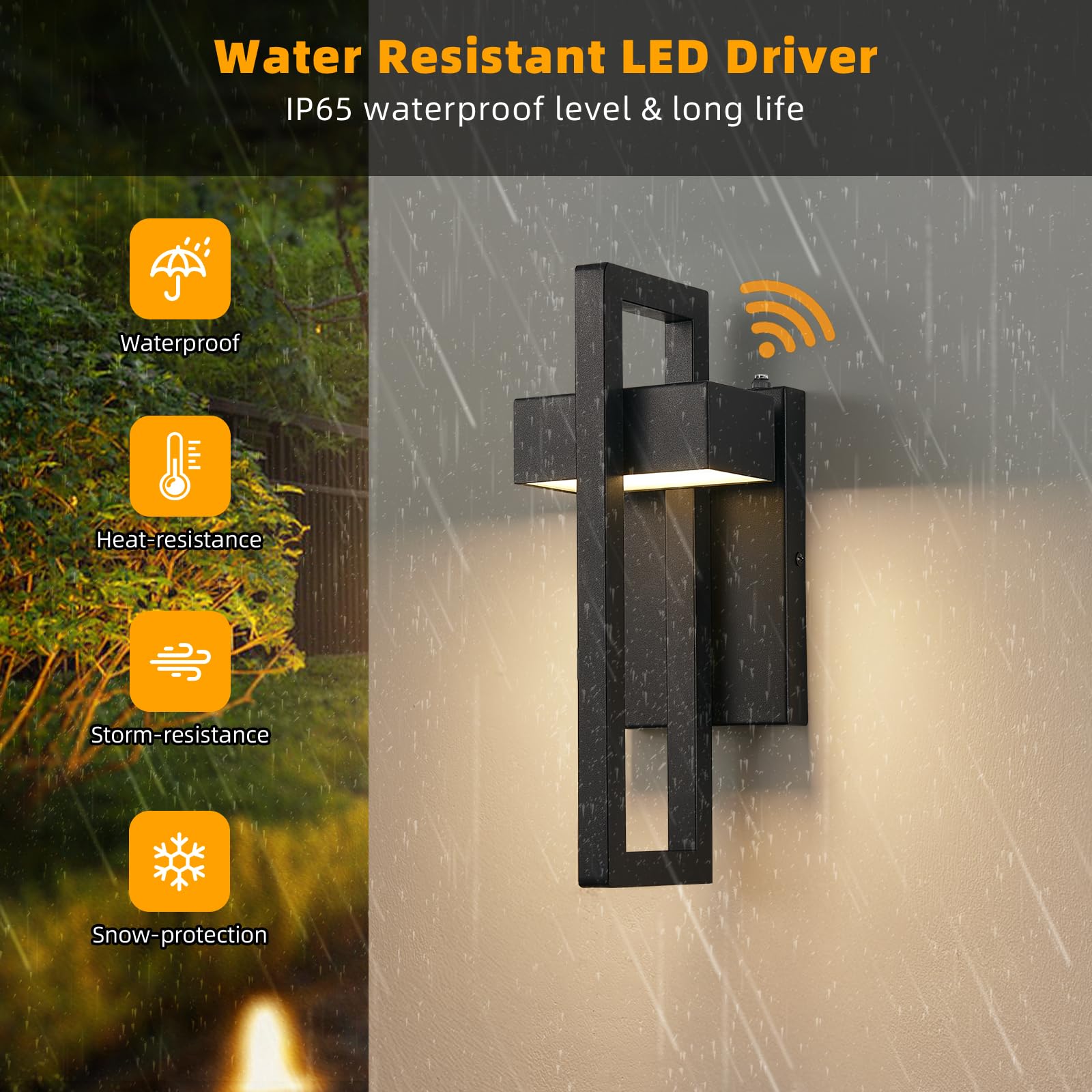 tewei LED Outdoor Wall Sconce, Dusk to Dawn Lighting, 3000K Warm White, Black, 2 Pack, Metal Exterior Fixtures
