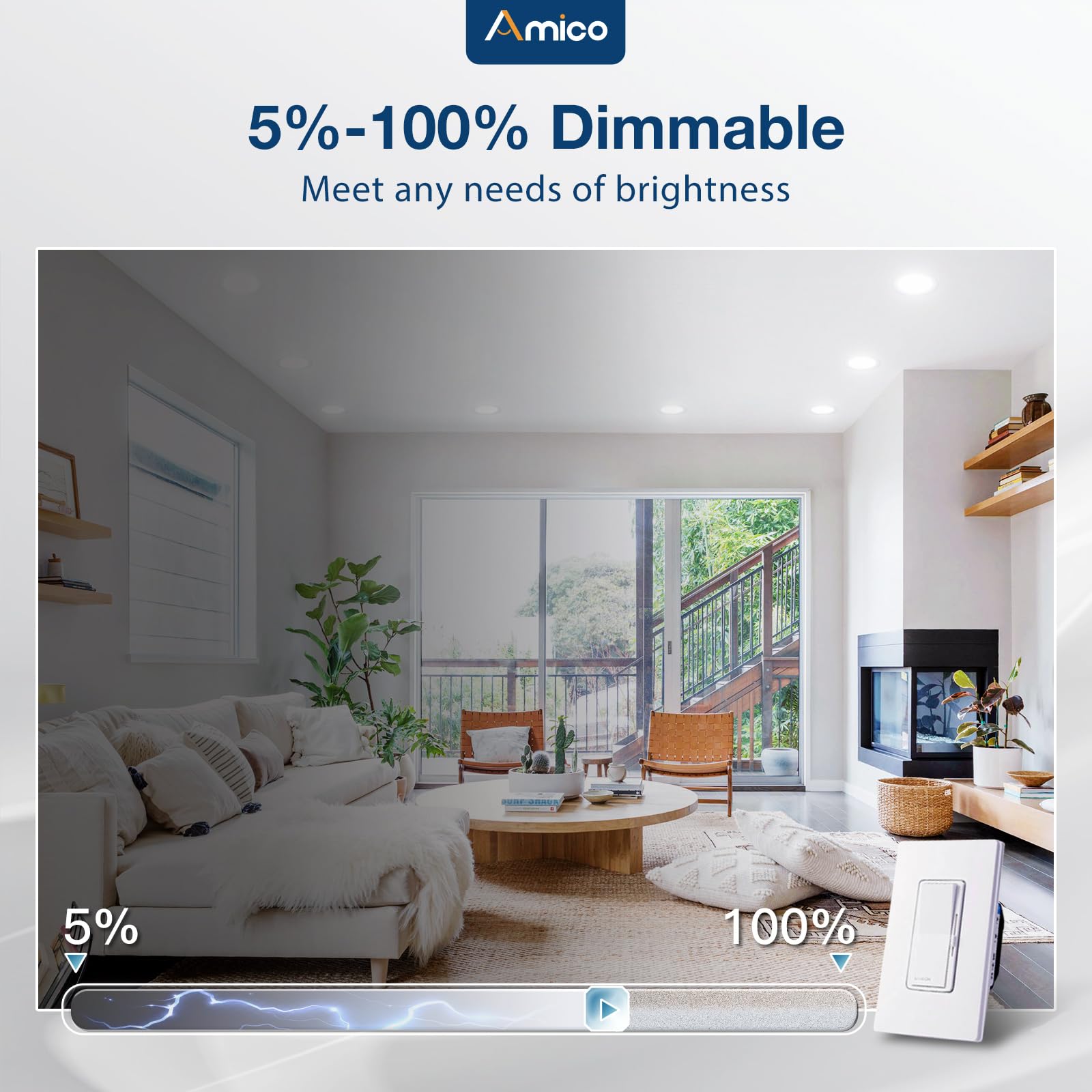 Amico Recessed Lighting 4 Inch, 12 Pack 5Cct Flat Led Can Lights, 2700K/3000K/4000K/5000K/6000K Selectable, 7W=60W, 700Lm Bright