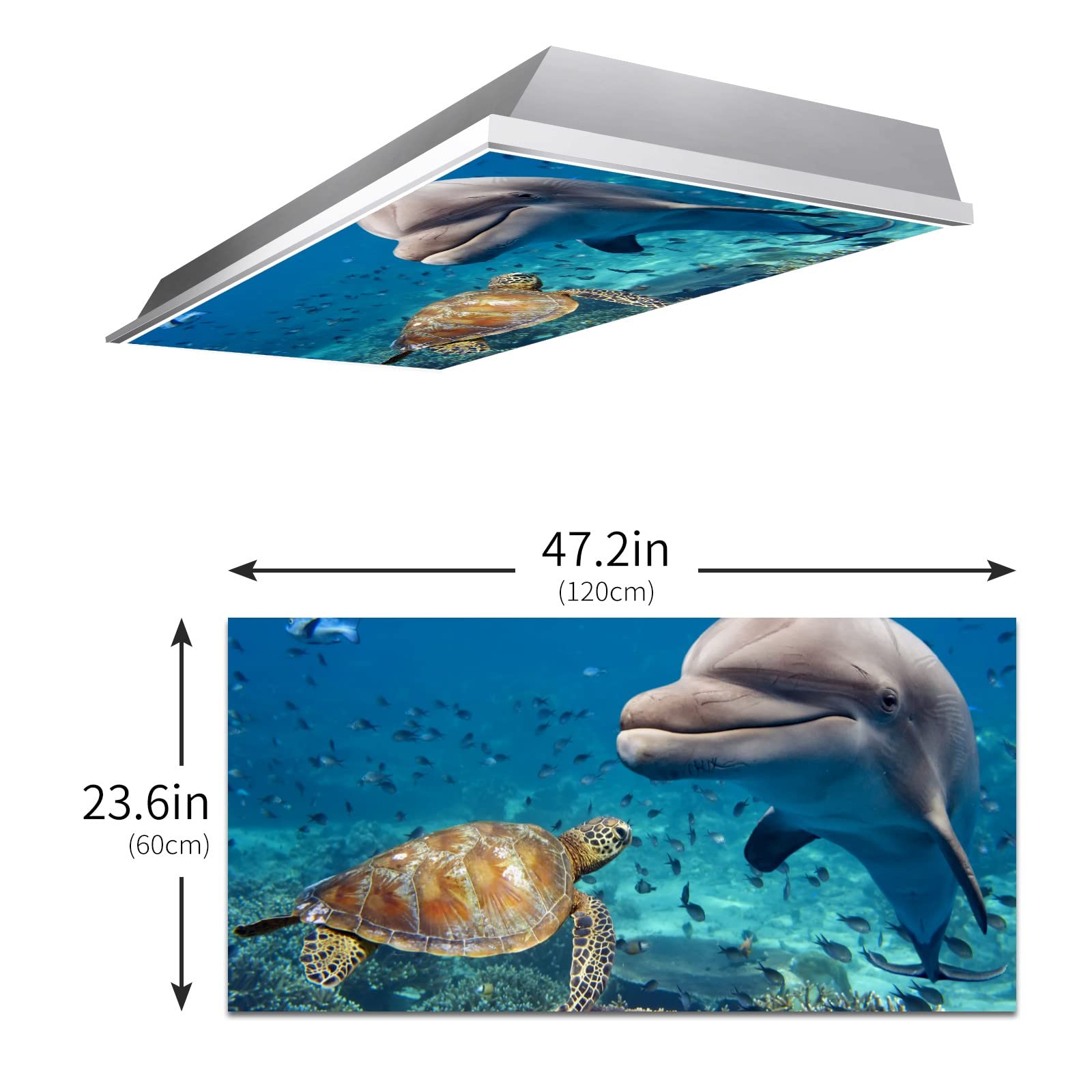 Underwater Sea World Marine Sea Turtle Dolphin Fish Beautiful- Fluorescent Light Covers - 2X4 Drop Ceiling Fluorescent Decorativ