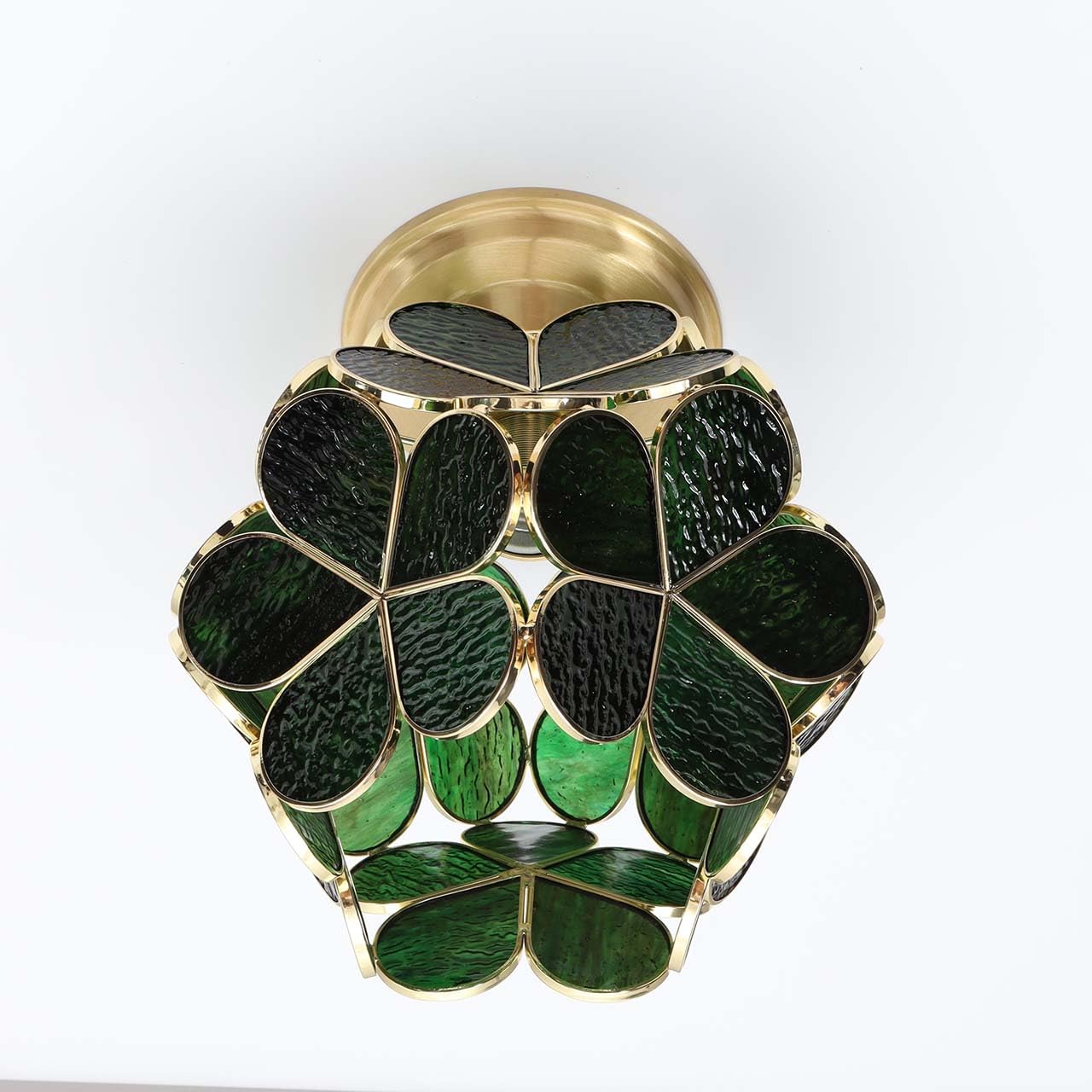 Bieye L10904 Flower Petals Tiffany Style Stained Glass Close To Ceiling Light, 8-Inch Wide (Green)