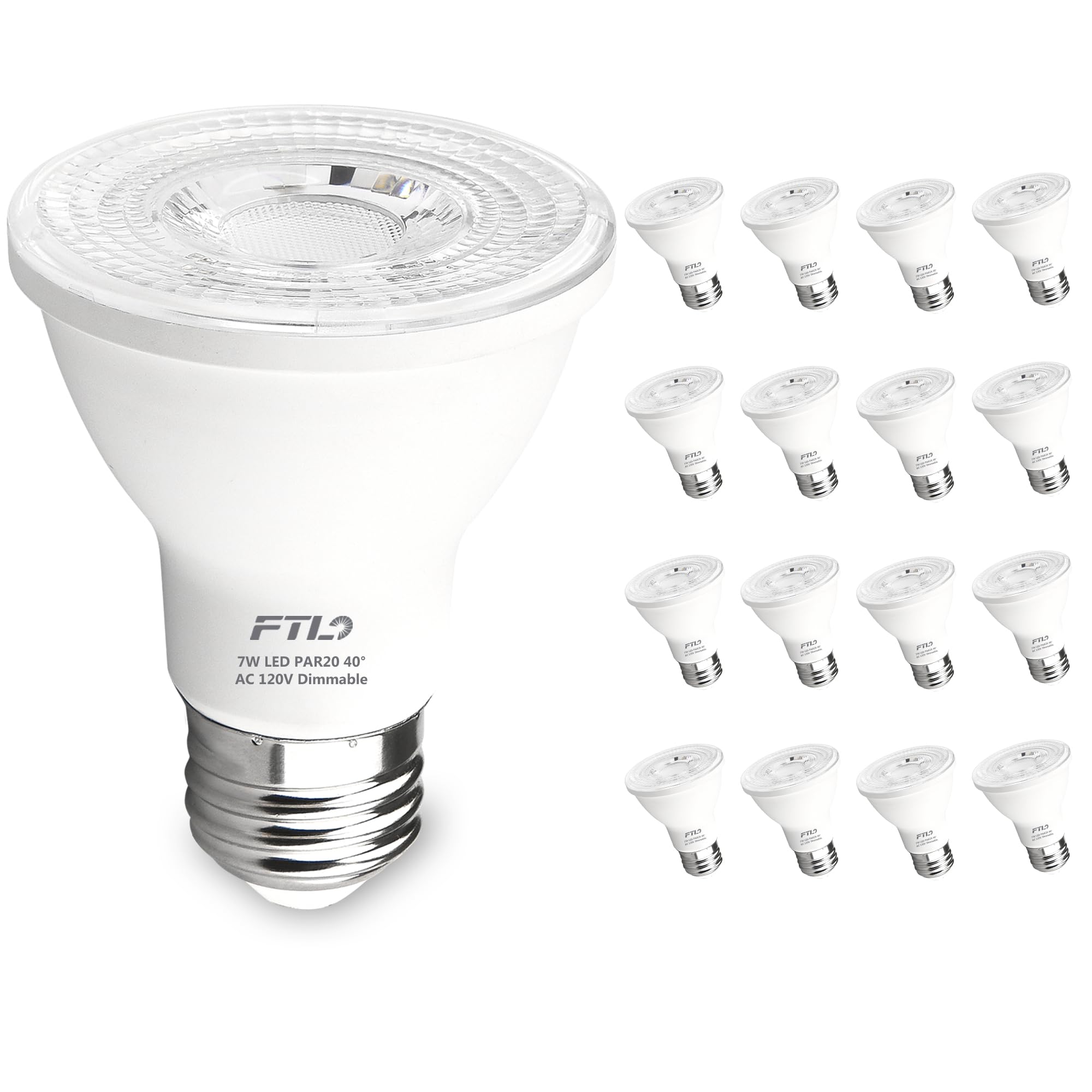 Ftl 20-Pack Par20 Led Bulbs 3000K  7W 600Lm Dimmable Warm White 50W 60W Equivalent  Flood Light Bulb Indoor Outdoor  E26 Spotlight For Recessed Lighting