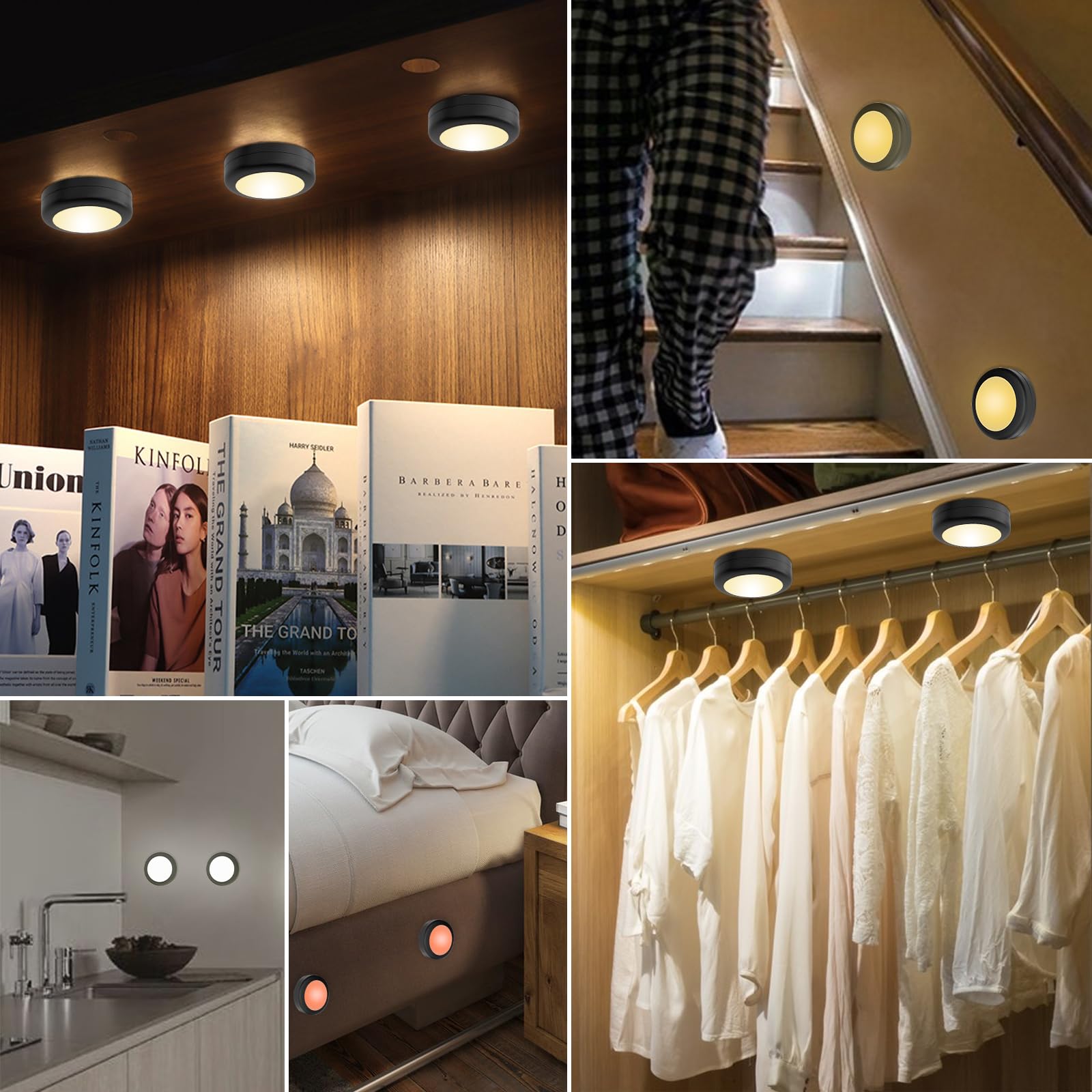 Aokpsrt Puck Lights With Remote Control, 16 Color Changeable Under Cabinet Lights, Battery Operated Wireless Led Lights With Dim