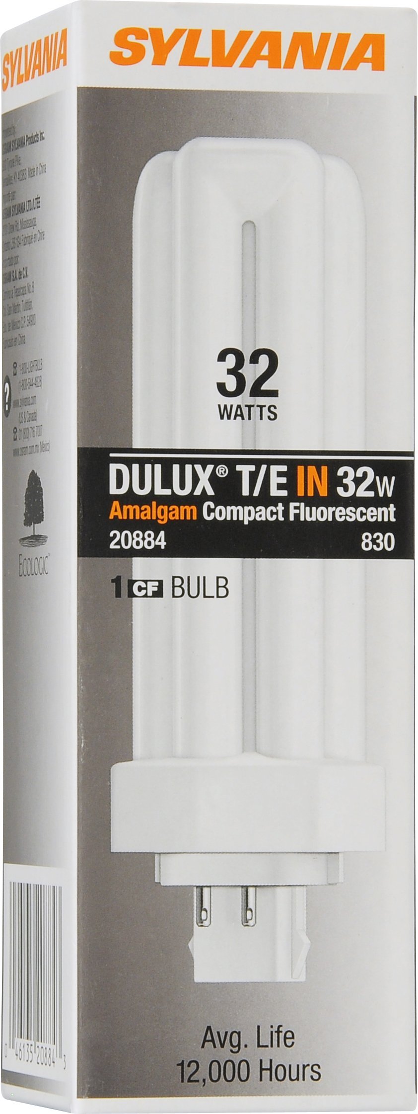 LEDVANCE Sylvania Compact Fluorescent Light Bulb 32W 3000K 4 Pin Triple Tube Model 20884 1 Count