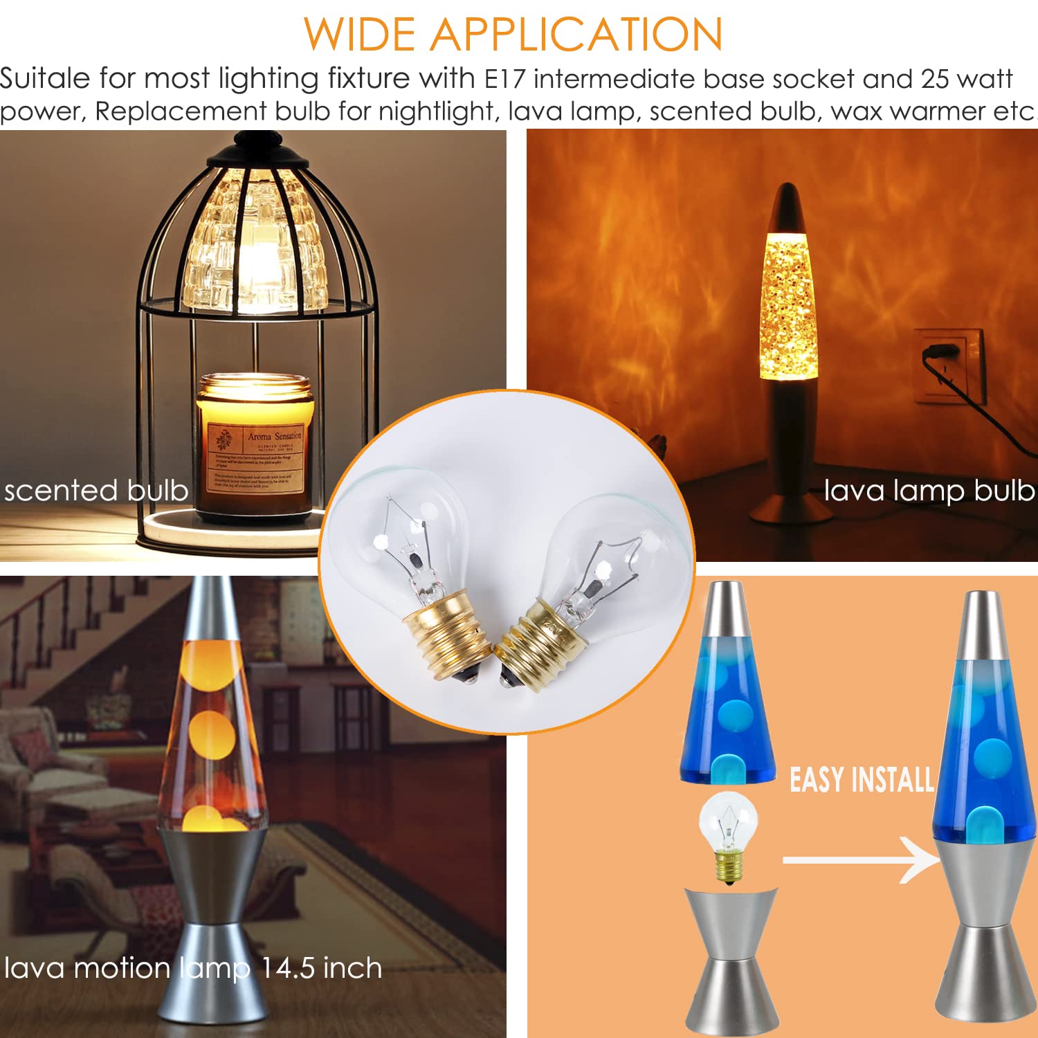 SerBion Lava Lamp Bulb 25W E17 Base Soft Warm White Glass 6 Pack