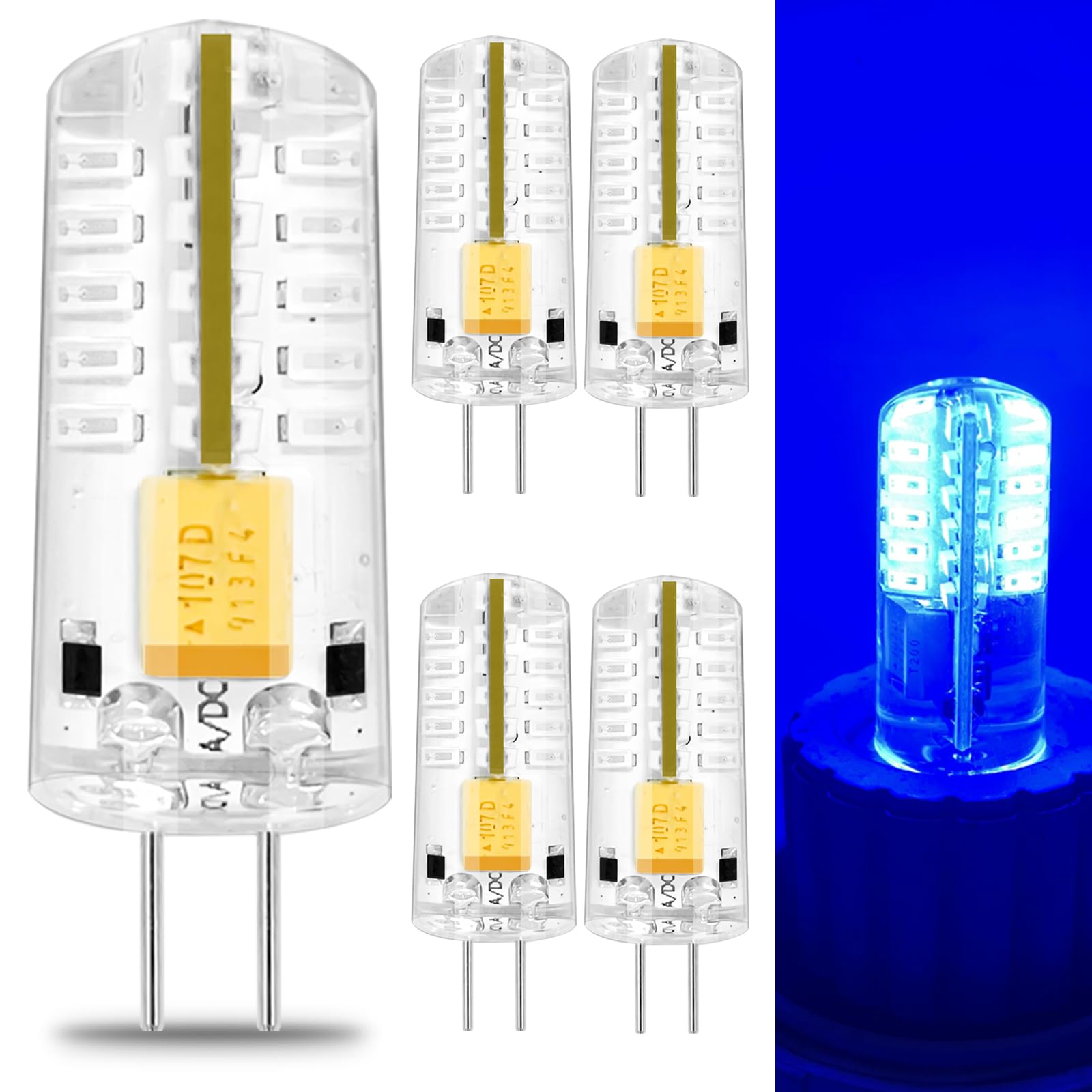 Brolskun Blue Light G4 Led 12V Landscape Light Bulbs Colorful Rgb For Decorations Halloween Lighting 20W Halogen Bulb Equivalent  5-Pack