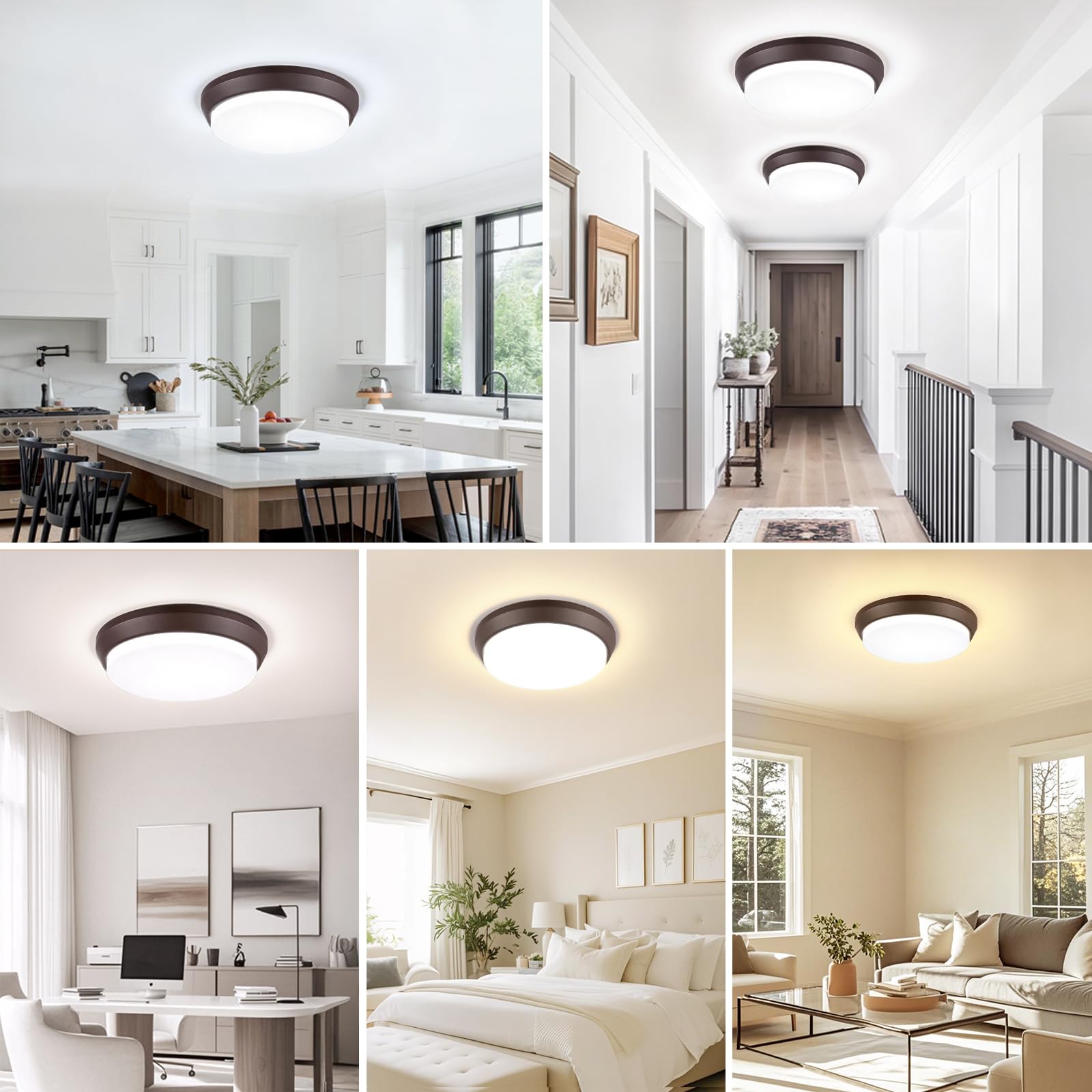 13 Inch 5Cct Flush Mount Ceiling Light Fixtures  36W 4000Lm Led Ceiling Lights For Bedroom  Kitchen  Bathroom  Hallway  2700K/3000K/4000K/5000K/6500K Adjustable Brown Dimmable Lighting - 2 Pack