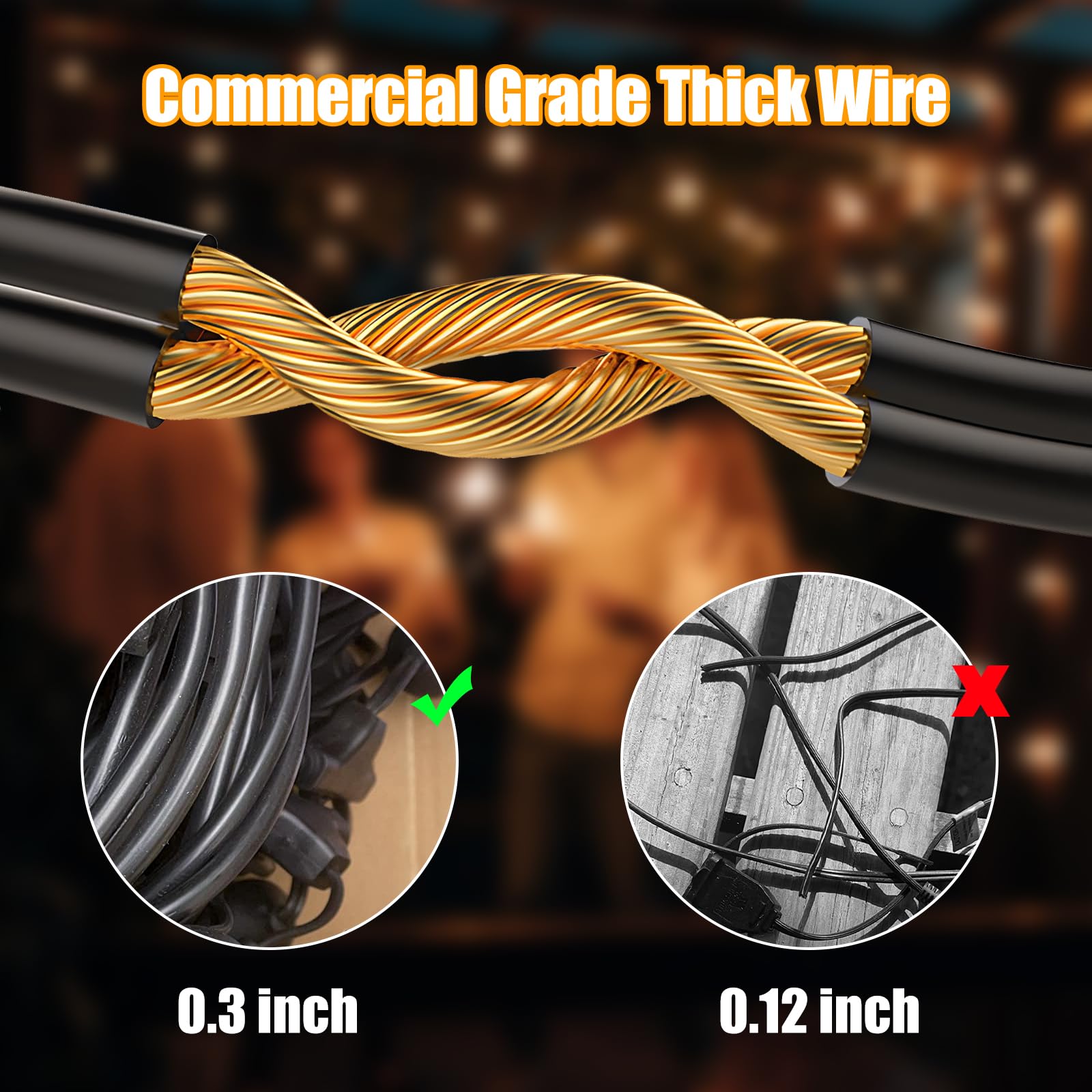 Lakumu 96Ft Outdoor String Lights, Waterproof Dimmable S14 Led Bulbs, Heavy Duty Bistro Lights