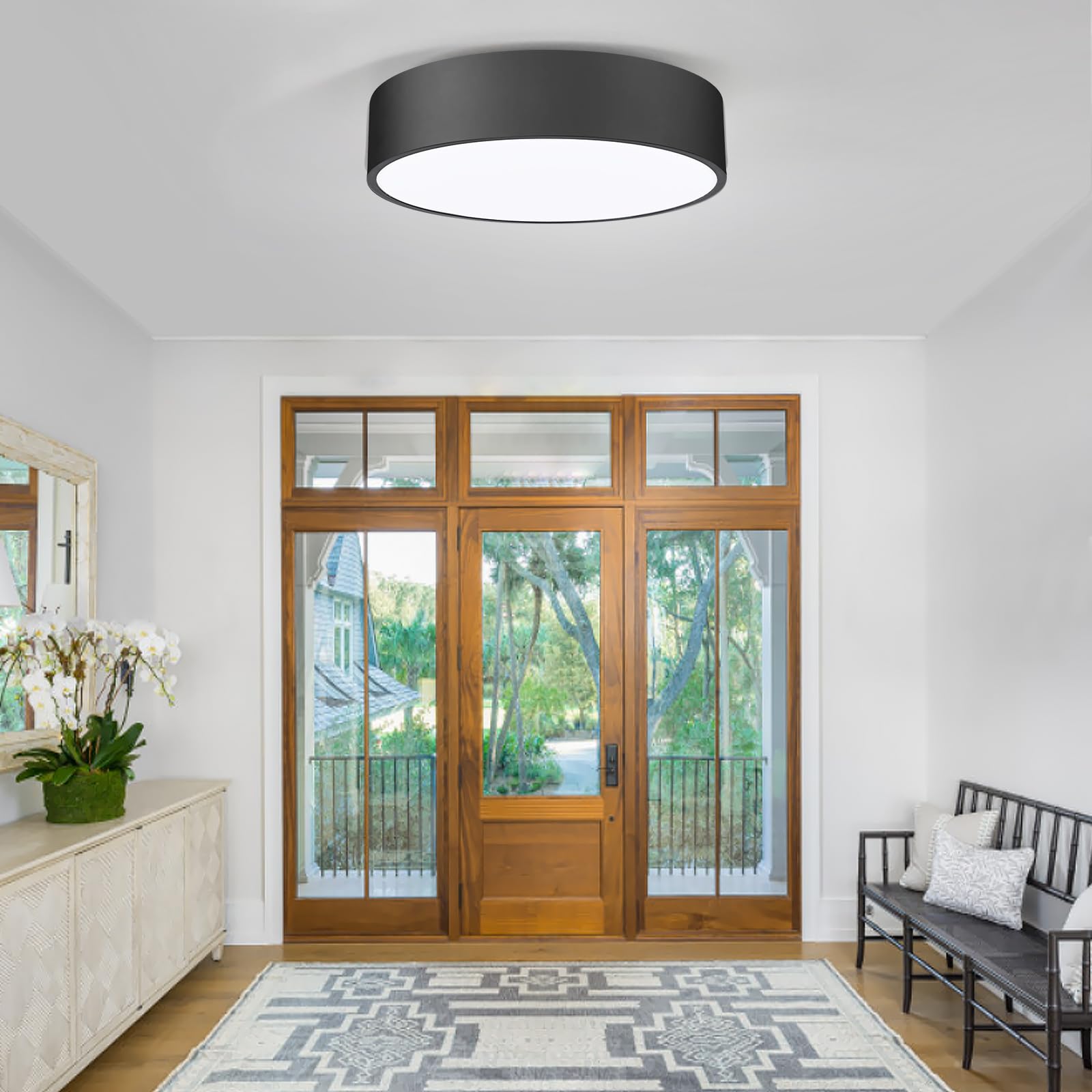 POLITAMP Flush Mount Ceiling Light, 11.8in 2-Light Fixture, Matte Black Metal for Bedroom, Foyer, Kitchen, Hallway