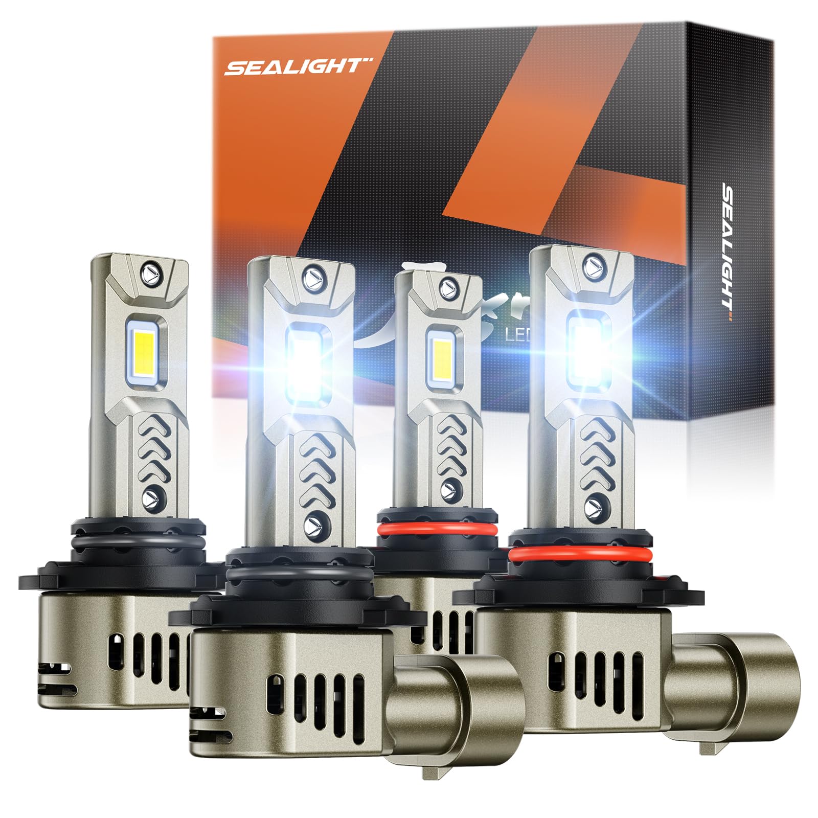 SEALIGHT 9005/HB3 9006/HB4 Bulbs Combo, 90000LM, 6500K Cool White, L2S Super Bright, Pack of 4