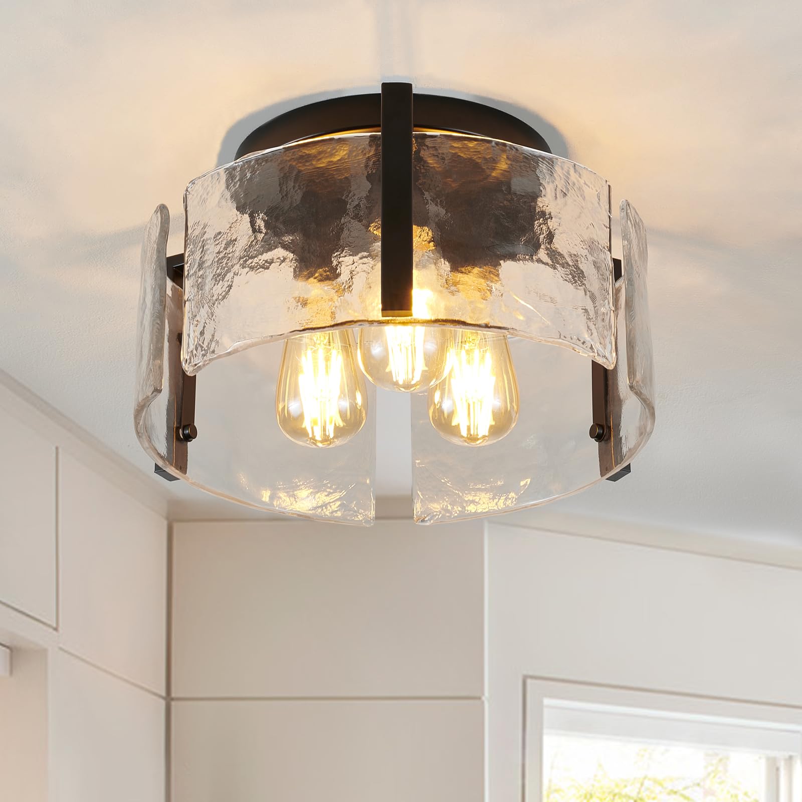 Black Flush Mount Ceiling Light Fixture, 3-Light Modern Ceiling Light, Hallway Light Fixtures Ceiling Mount, Kitchen Lighting Fi