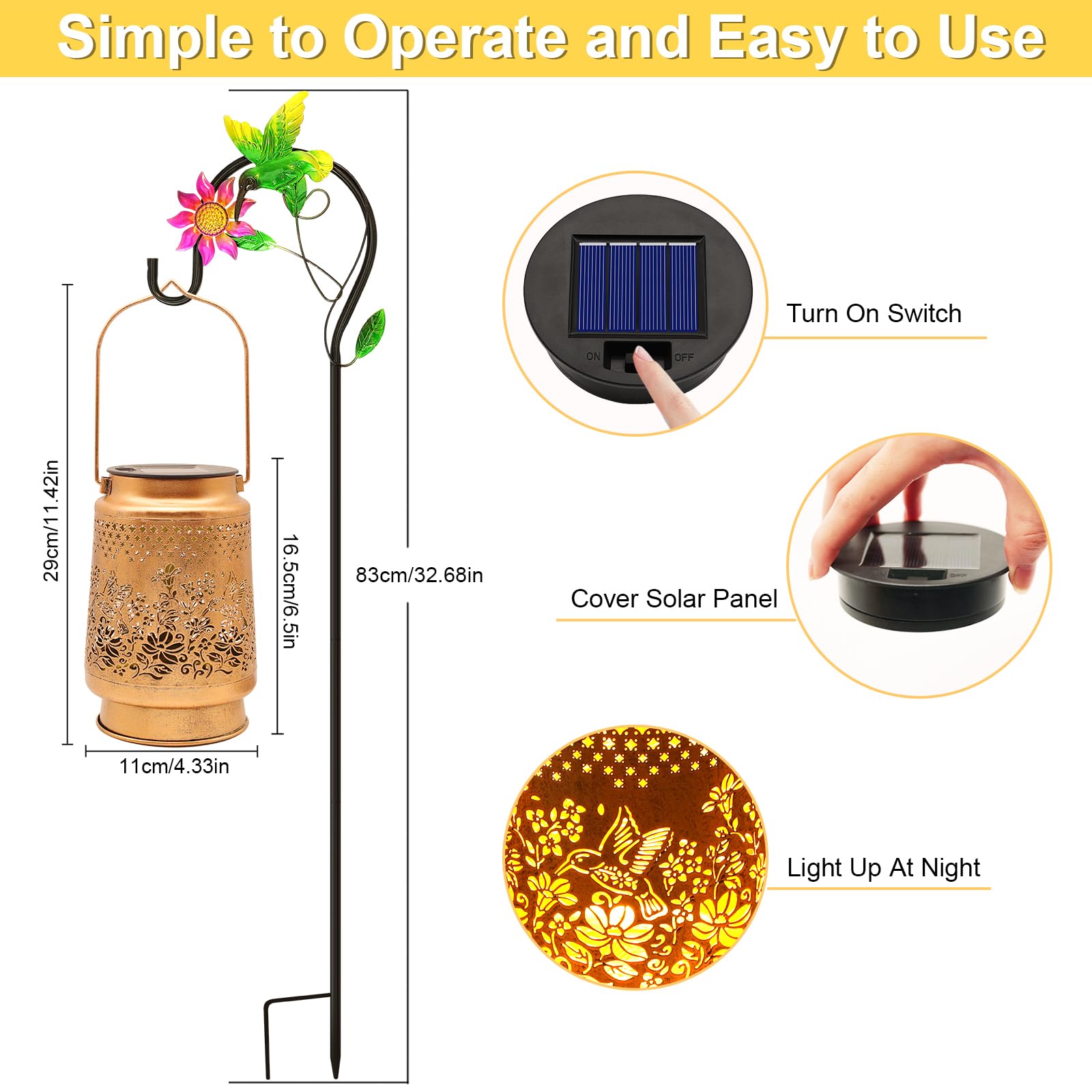 Stadeco Solar Lantern, Hummingbird Garden Decor, Waterproof, 1 Pack, Bronze