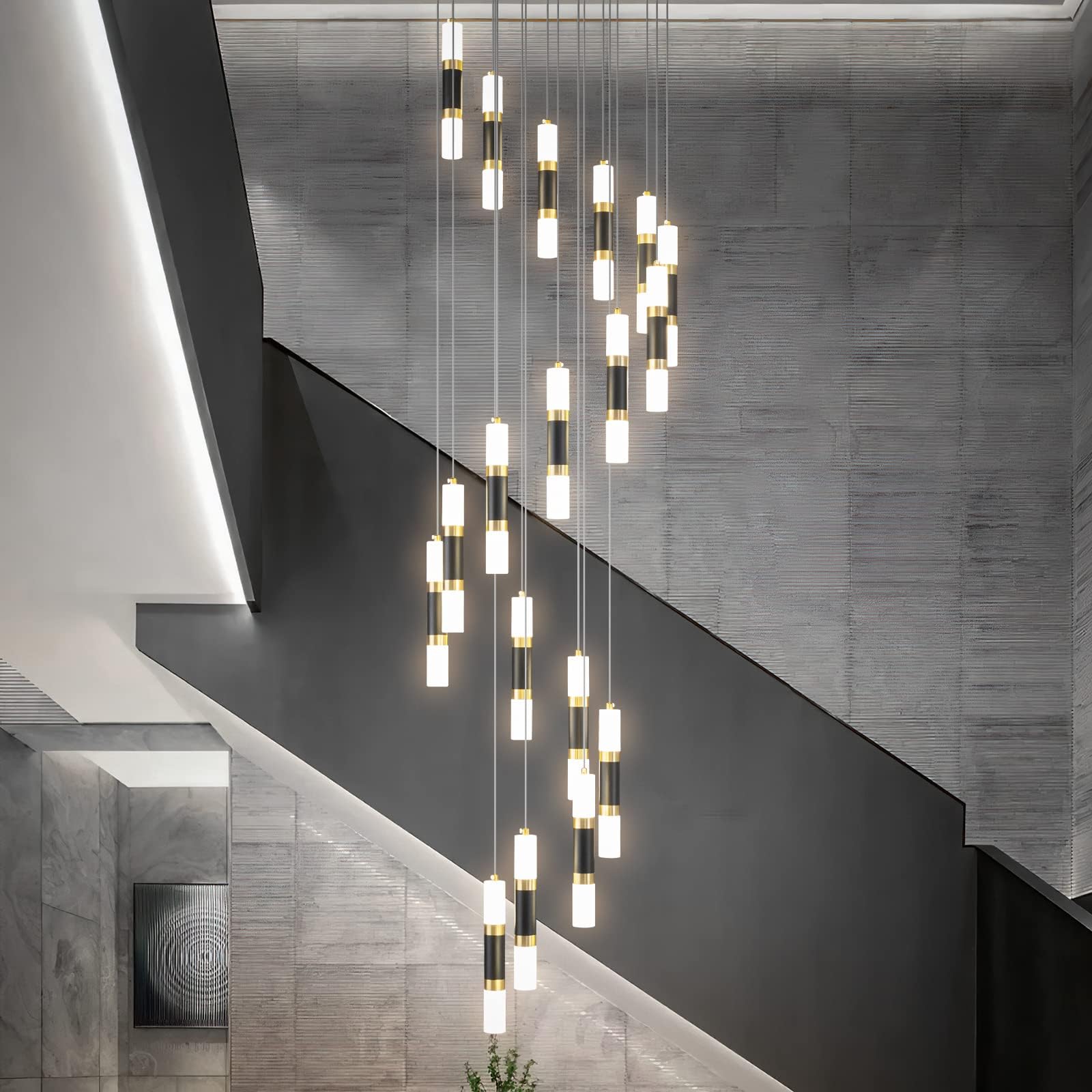 Liangmh 18-Light Modern Kitchen Island Black Gold Ceiling Pendant Light Dimmable Led 108W Staircase Large Chandelier Lobby Livin