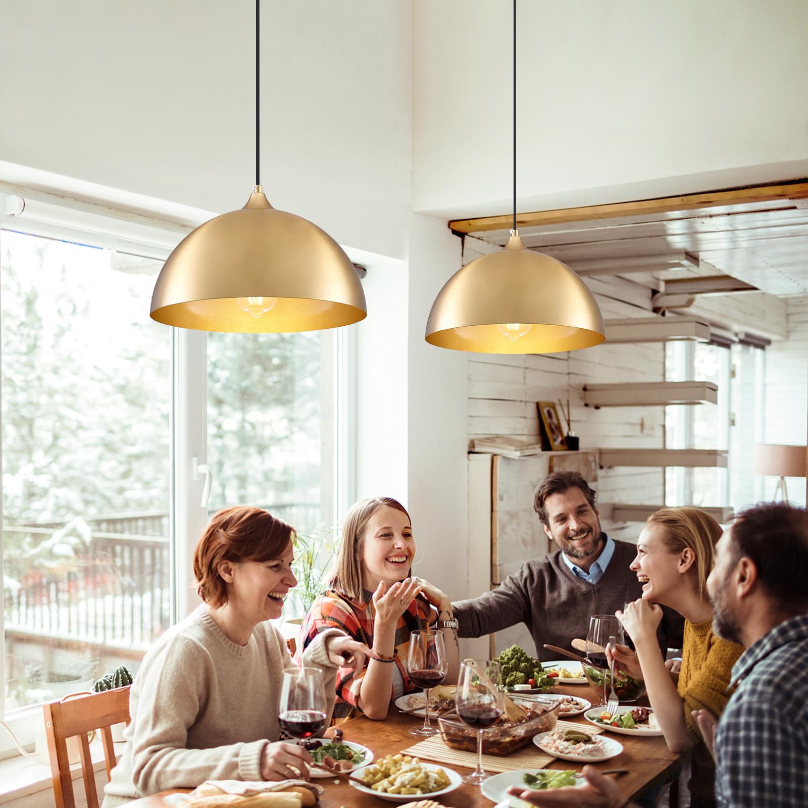 Sesiment Gold-Electroplated Industrial Pendant Light 11.8Inches 2 Packs,Mental Hanging Light Fixtures For Kitchen Island,Dome Pendant Light,Ceiling Light Fixtures For Restaurant Dining Room Aisle