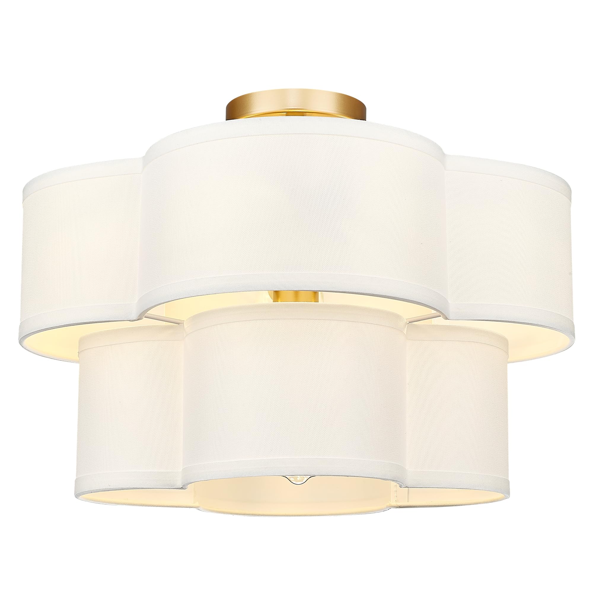 Audickic Gold Semi Flush Mount Ceiling Light, 5-Light 18'' Ceiling Light Fixtures With Double Fabric Drum Shade In Quatrefoil Sh