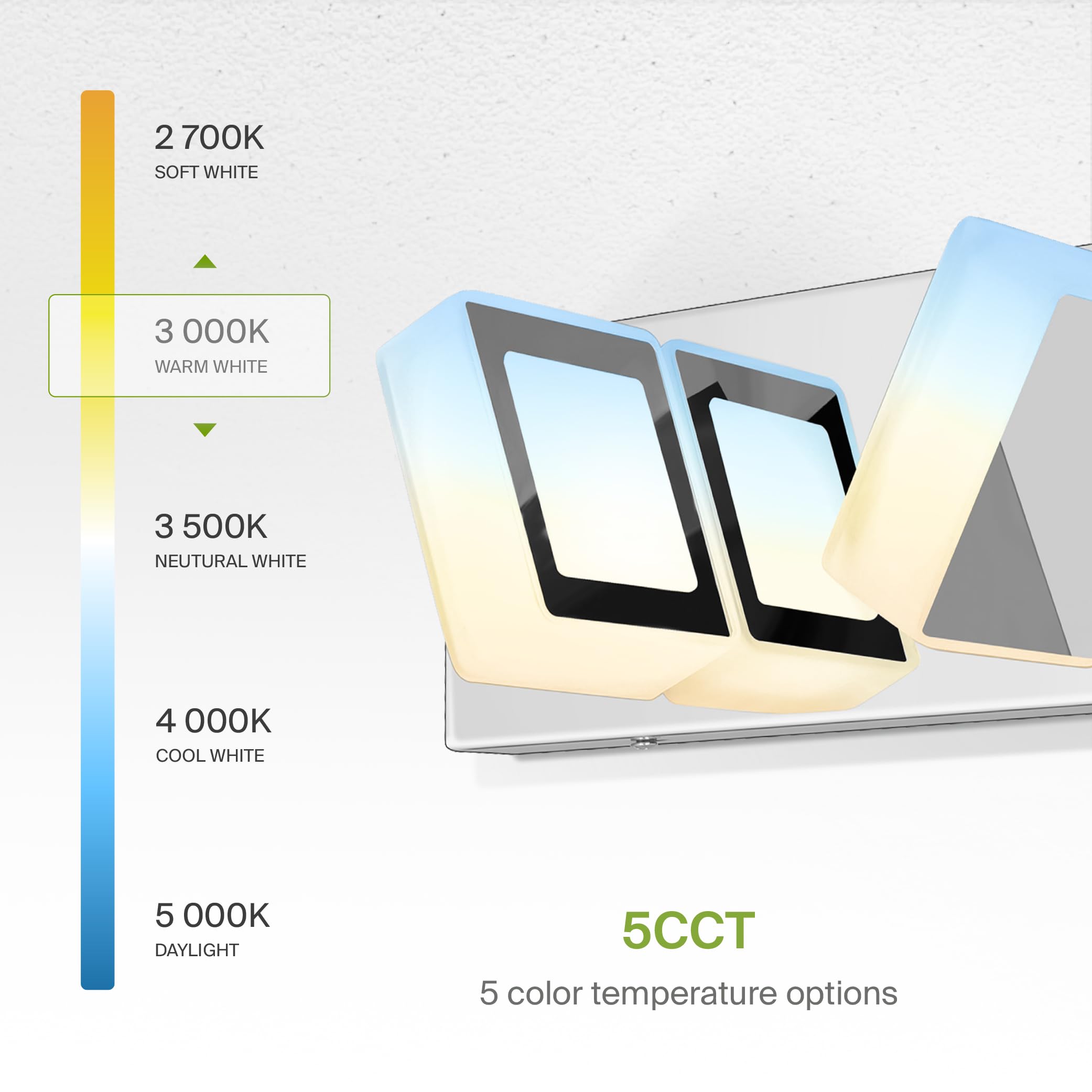 Asd Led 33 Inch Bathroom Vanity Light Fixture | 5-Lights 28W 1600Lm 2700-6000K 120V | 5Cct, Dimmable, Rotatable Heads, Etl Liste