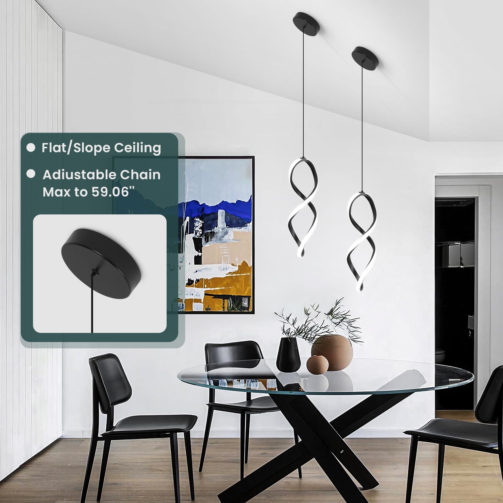 Vloitgol Modern Pendant Lights - Black Led Fixtures For Kitchen Island, Bedroom, Dining Room & Sink - Adjustable Height, 1 Pack