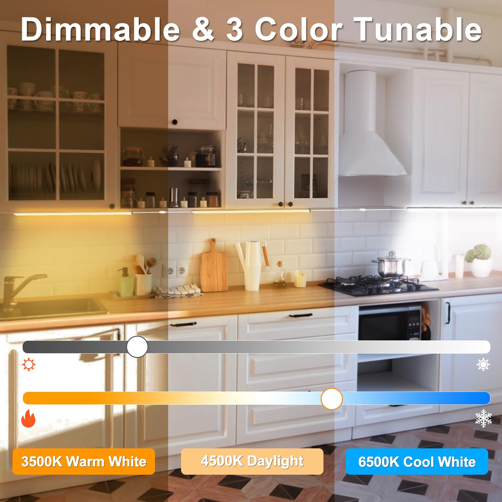 Daymeet Under Cabinet Lights, Dimmable 12" LED Lighting with Remote & App Control, 3 Color Temperatures, 3 Pcs