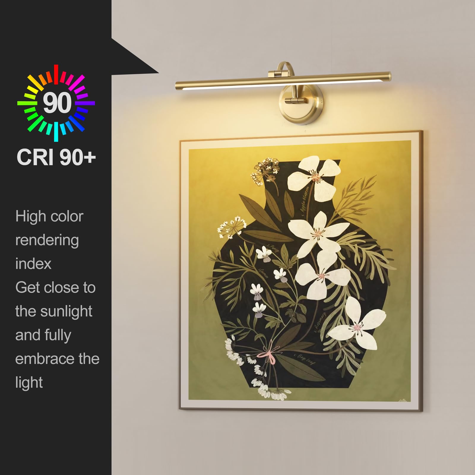 Hard-Wired Picture Lights 23.62 Inch Dimmable Led Wall Art Lighting Modern Brass Gallery Light Poster Lights Adjustable Swing Arm Picture Frame Light For Display Art Work 14W 2700K  Warm White