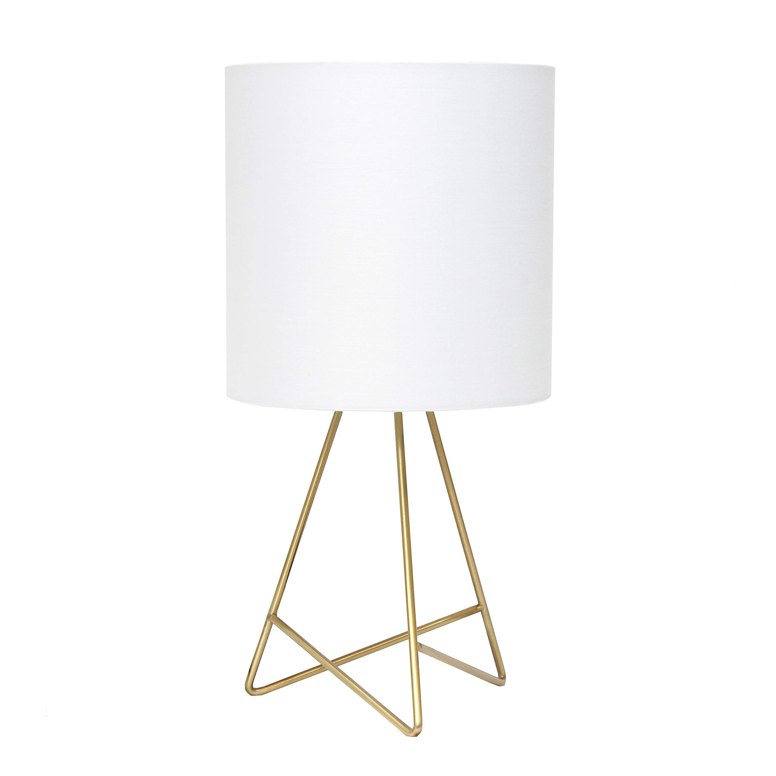 Simple Designs Lt2066-Gdw 13.5&quot; Down To The Wire Metal Table Lamp With Fabric Shade, Gold With White Shade