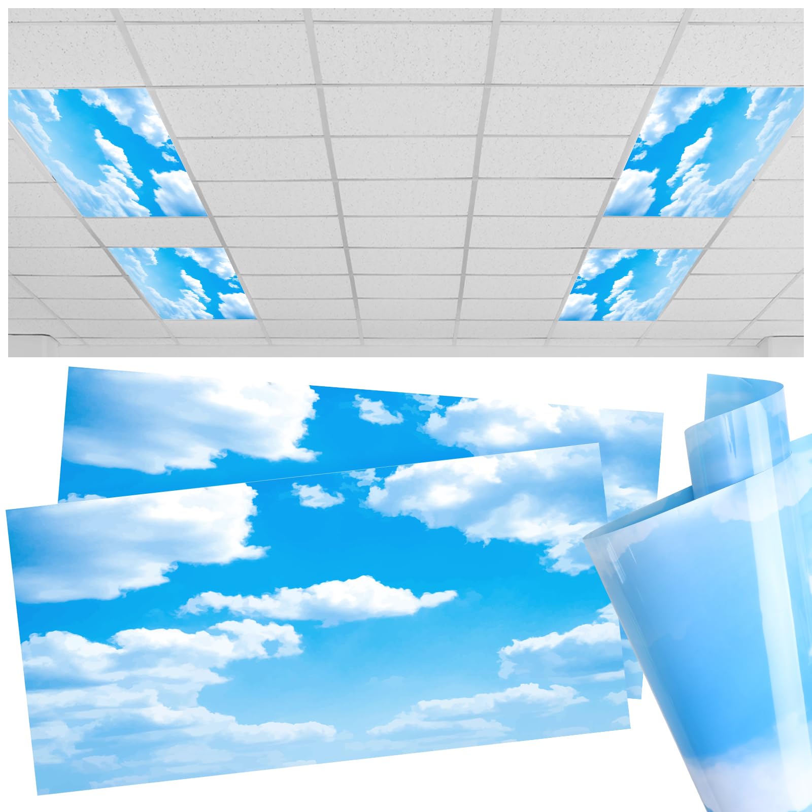 Amylove 2 Pcs Fluorescent Light Covers 2X4 Feet Light Filter Ceiling Light Cover Light Diffuser Florescent Light Plastic Light Diffuser Panels For Classroom School Office Kitchen Home Decor (Cloud)