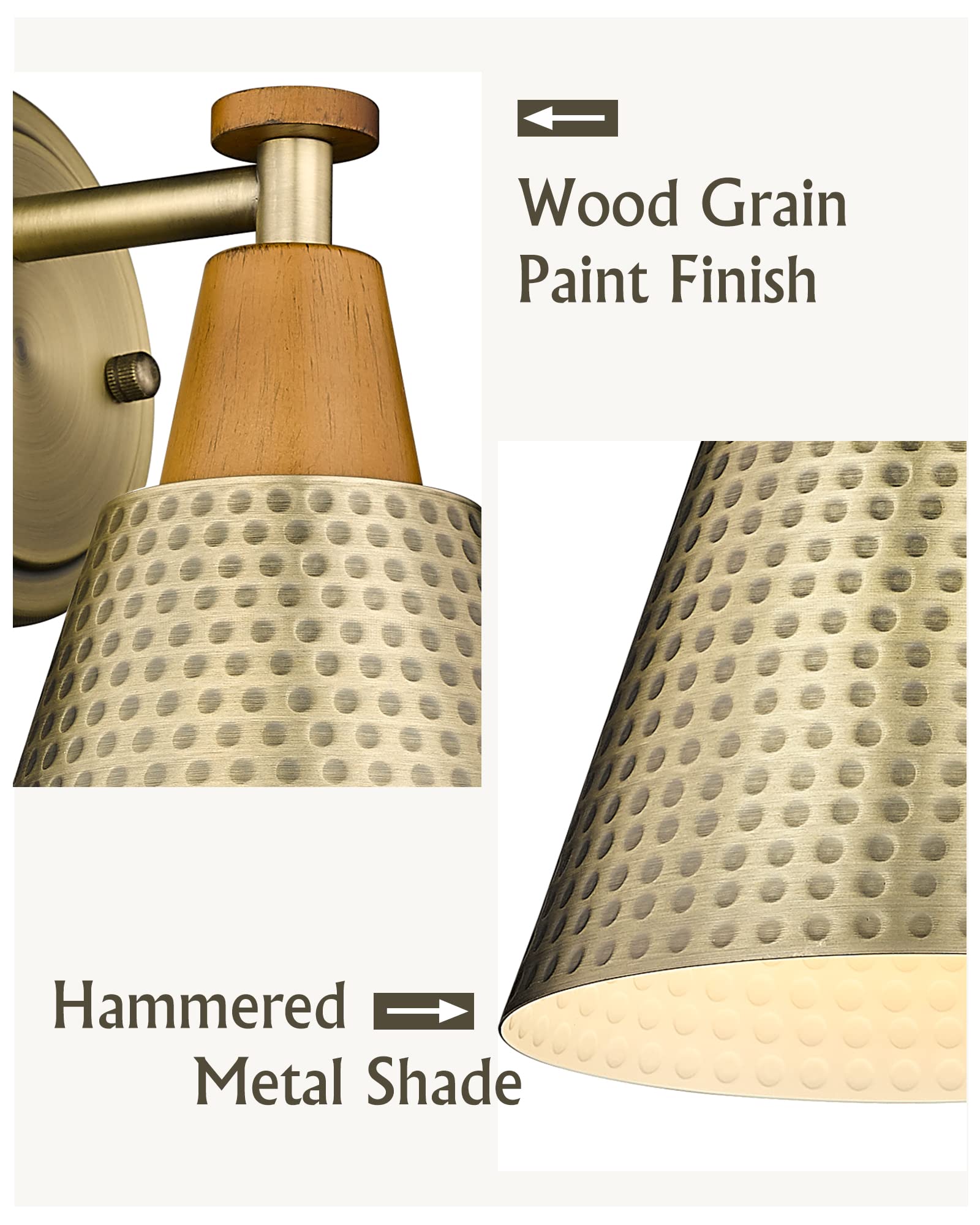 Femila Bathroom Light Fixtures 2 Pack, Antique Brass Vanity Light With Hammered Metal Shade, 2-Lights Bath Wall Mounted Lights W