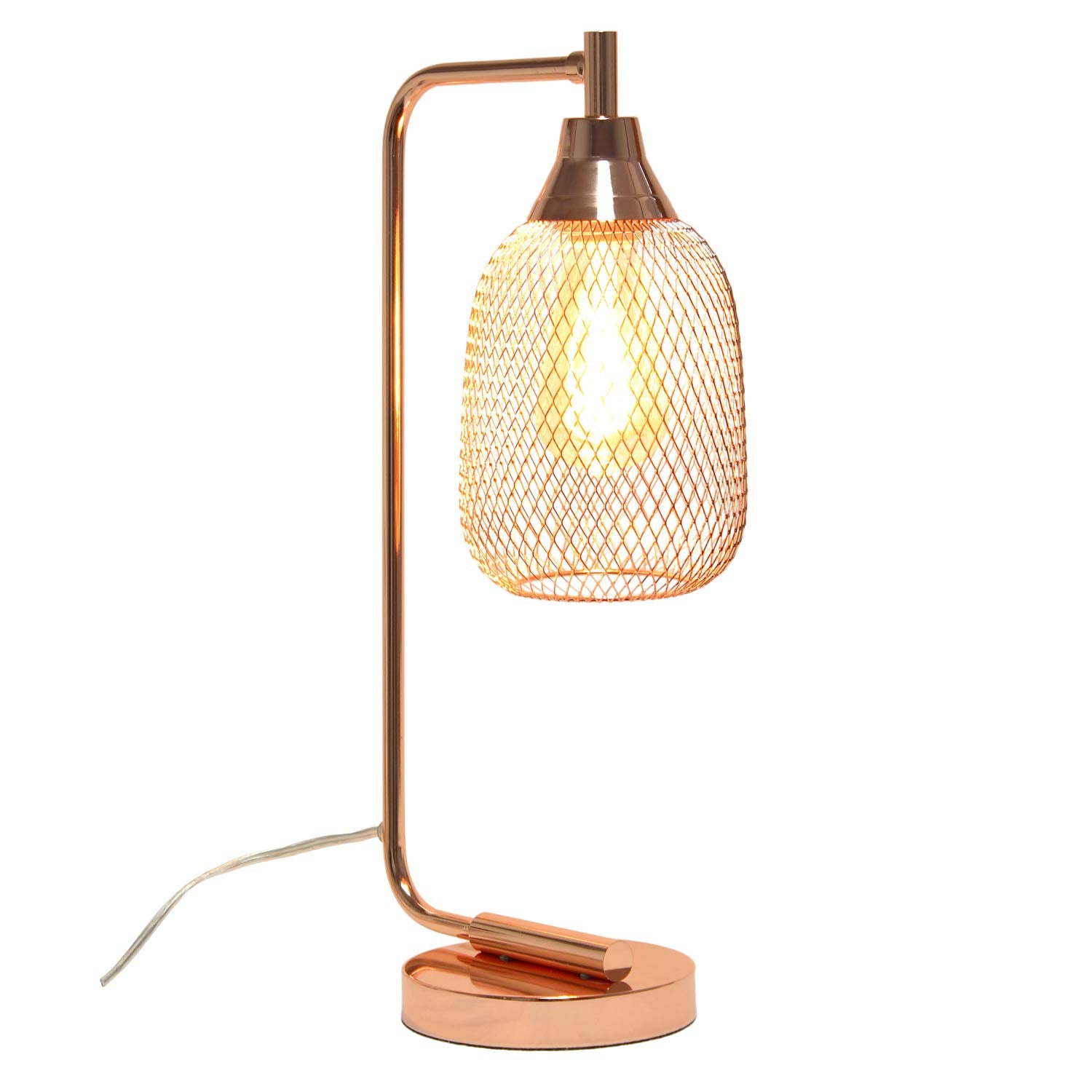 LALIA HOME Industrial Office Desk Lamp, Metal, Rose Gold, Wired Mesh Shade, Model LHD-2000-RG