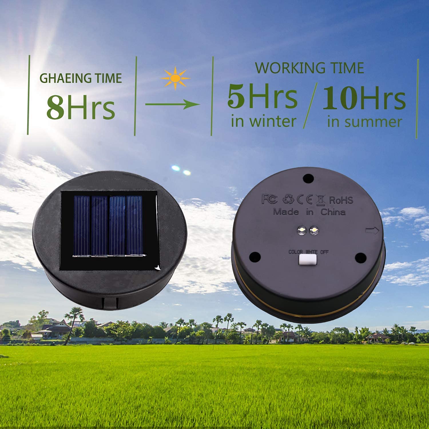 Znycye 2 Pack Upgraded Solar Replacement Top(Top Size 3.15 In, Bottom Size 2.76 In) Double Led Light Modes For Outdoor Lanterns