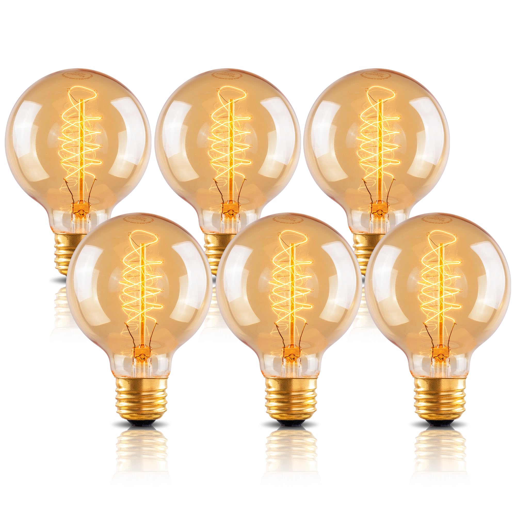 NEW LIGHTS 6-Pack Edison Light Bulbs, 60W G25/G80, Warm White 2100K, E26 Base, Dimmable, Glass, Antique Filament