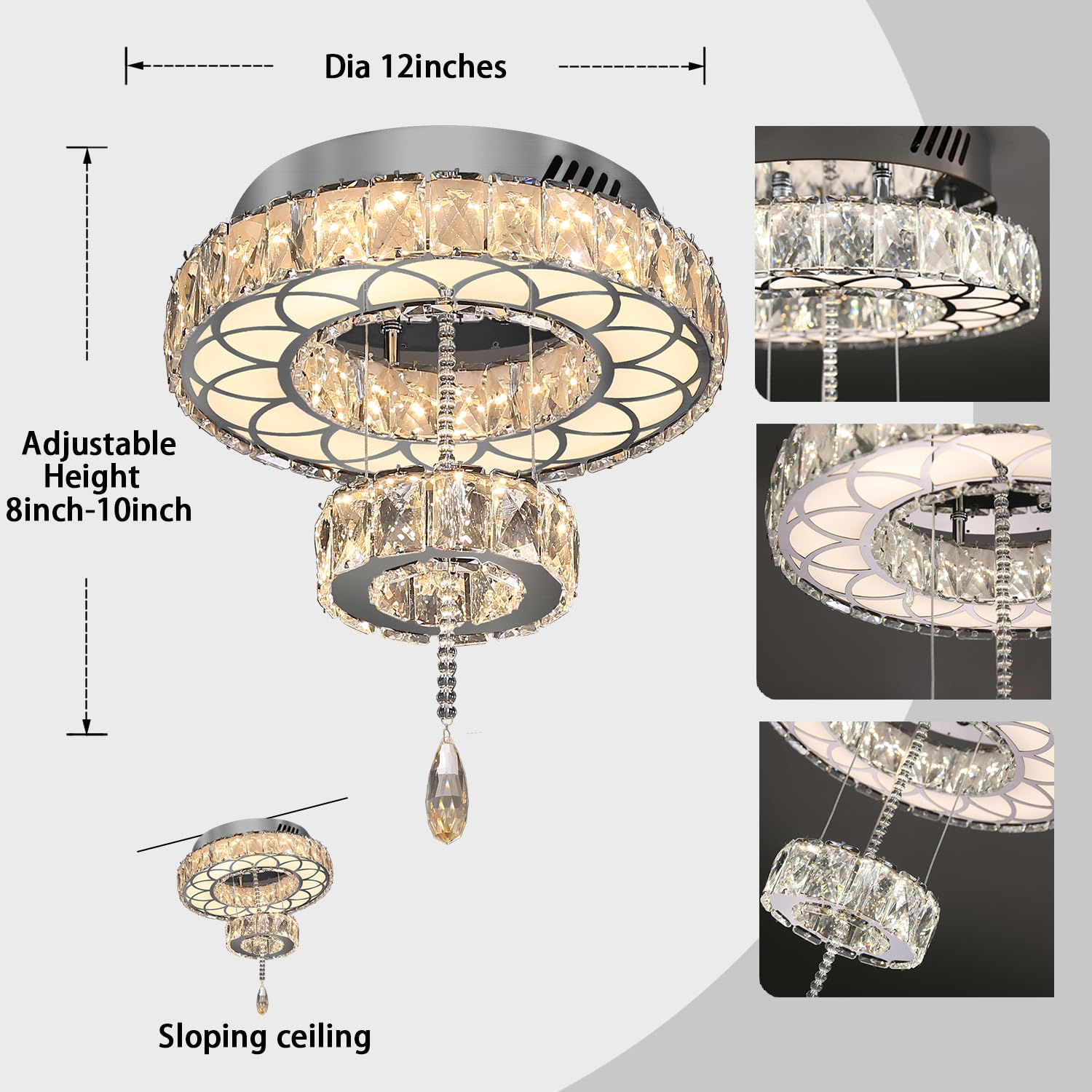 Flashing God Dia 12'' Crystal Mini Chandelier Crystal Silver Ceiling Light Fixtures Led Flush Mount Ceiling Light For Living Roo